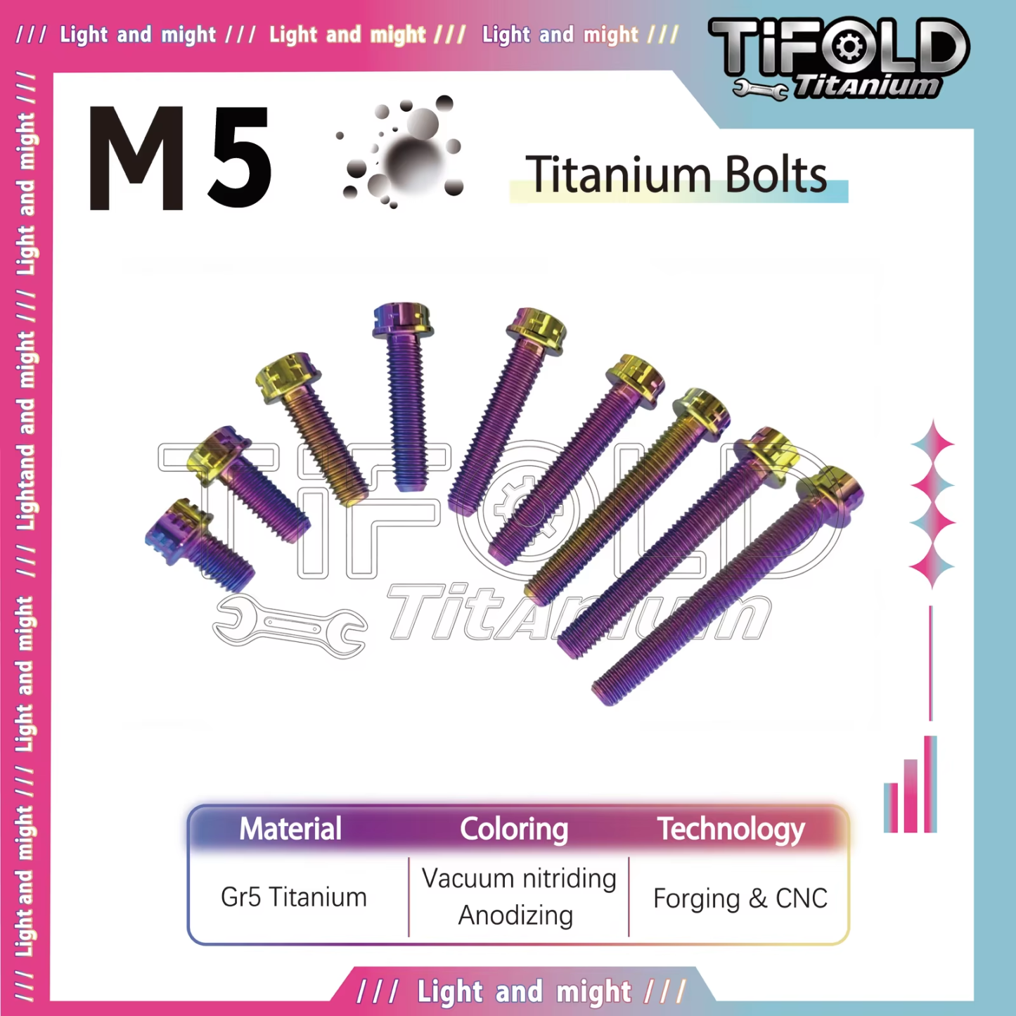 TIFOLD  M5 Titanium Bolts  1Piece, Gr5 Titanium Alloy Torx Bolts M5 x 10-50mm, Compatible with T25 Torx Bit/7mm Socket