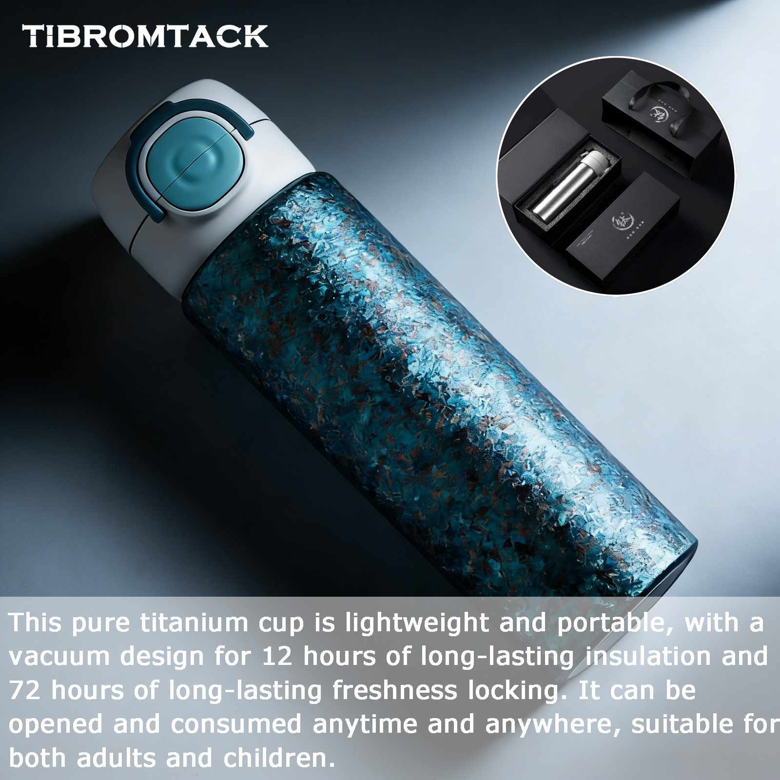 TIBROMTACK Titanium Tumbler, 450ml Pure Titanium Coffee Travel Mug with Soft Straw & Flip Lid, Lightweight 263g Insulated Cup for Commute, Office & Outdoor Use