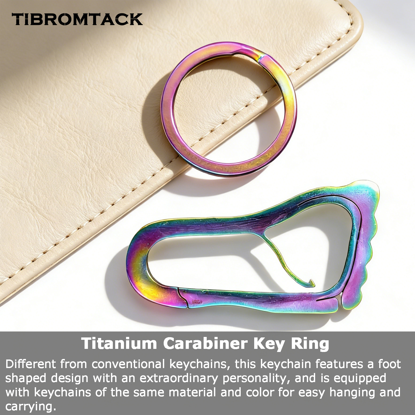 TIBROMTACK Titanium Carabiner Key Ring, Lightweight Key Ring Carabiner, Multi-Functional Carabiner for Keys with Quick Release, Durable Keychain for Backpack Pants Loop Decoration