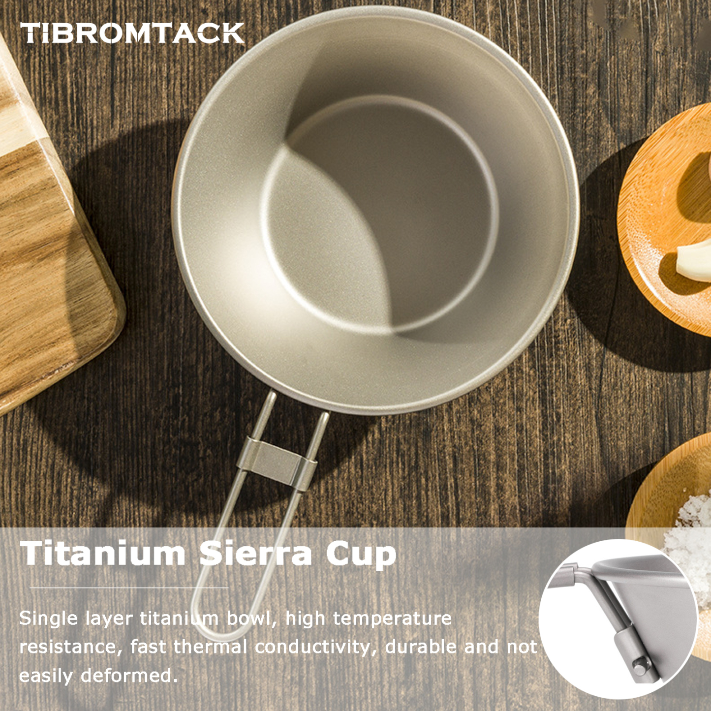 TIBROMTACK Titanium Sierra Cup, 10.56fl oz (300ml) Lightweight Titanium Bowl, 45g Foldable Handle Titanium Mug for Camping, Hiking, Outdoor & Daily Use