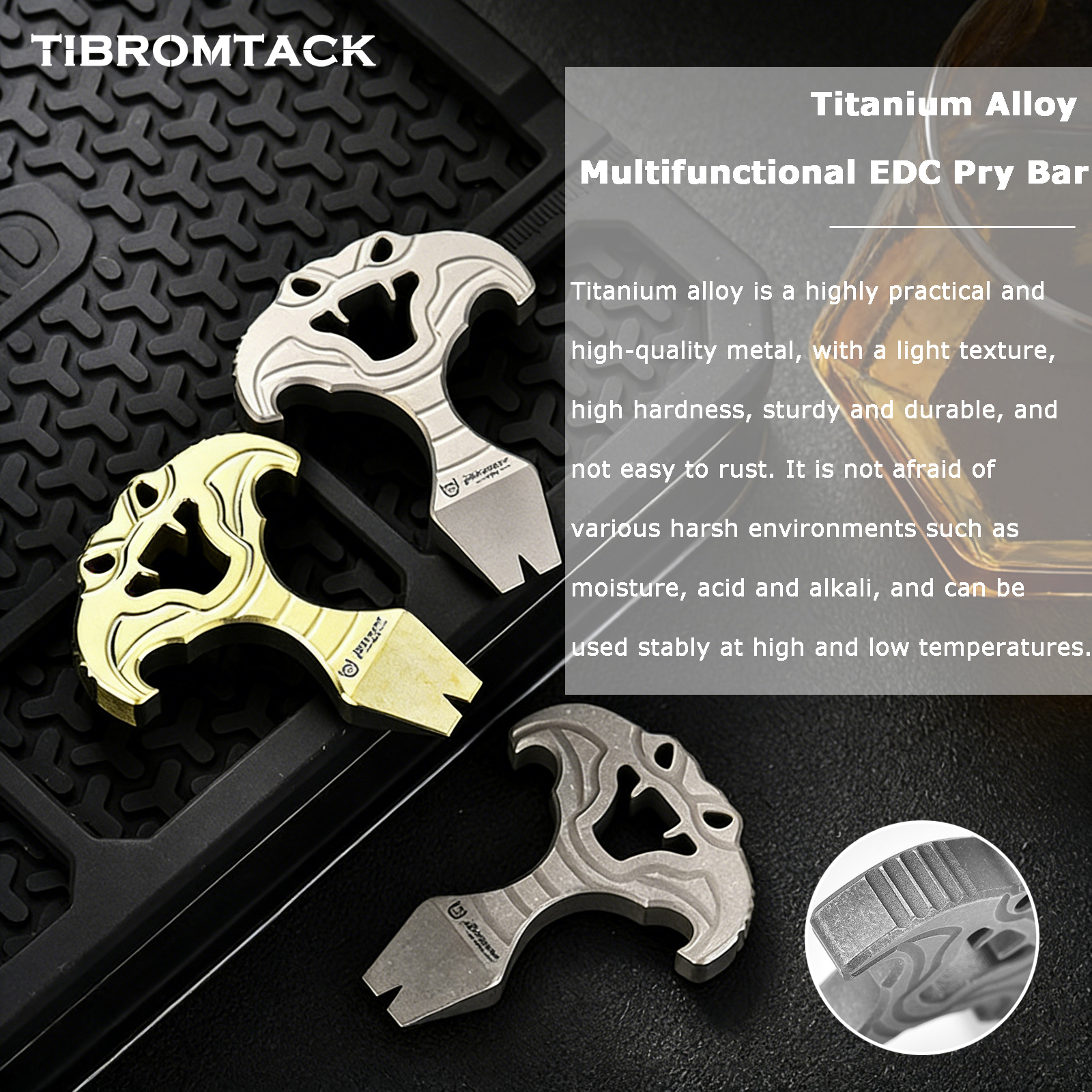 TIBROMTACK Titanium EDC Pry Bar, Mini 1.2oz Lightweight Multitool for Camping, Emergency Situations, Bottle Opener