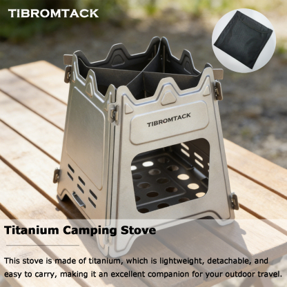 TIBROMTACK Titanium Camping Stove, Portable Collapsible Wood Burning Stove, Lightweight 8.68oz for Outdoor Camping Picnic, Compact Firebox Stove for Cooking Heating, Fits Outdoor Adventures