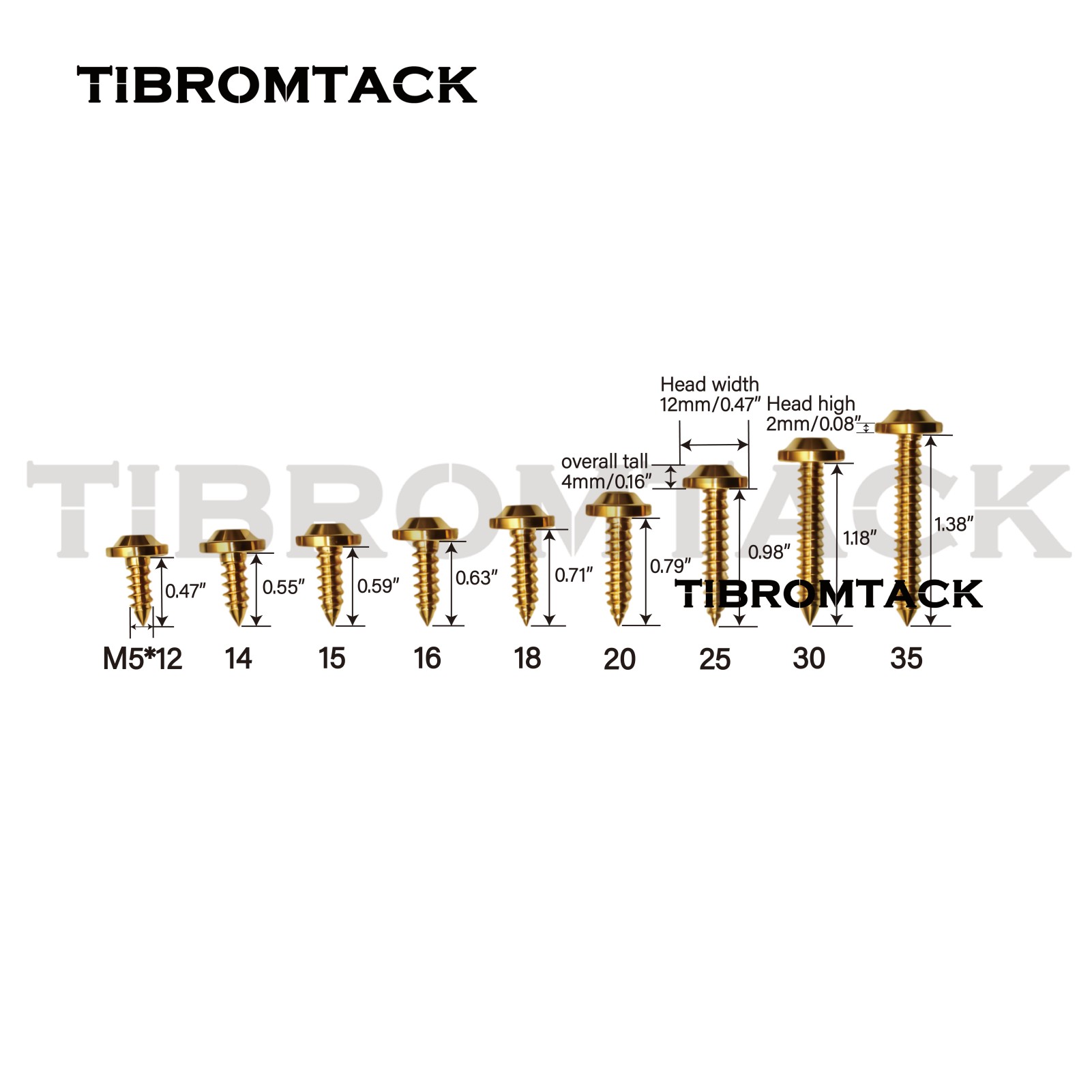 TIBROMTACK M5 Umbrella Head Gr5 Titanium Self Tapping Bolts, 12-35mm PVD & Anodized Titanium Alloy Screws for Bike Motorcycle Car Modification, T25 Wrench Compatible, 4PCS