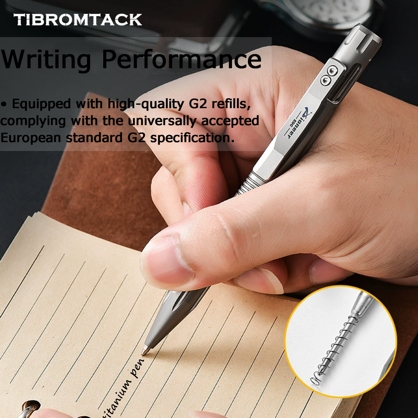 TIBROMTACK Pure Titanium Bolt Action Pen - 127mm/5in 34g Metal Writing Pen | Steel-Strength EDC Fidget Pen for Signing & Calligraphy, BPA Free