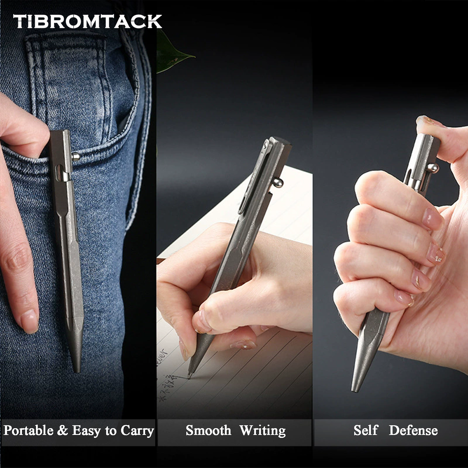 TIBROMTACK Pure Titanium Bolt Action Pen - 130mm/5.12in 40g EDC Fidget Pen | Steel-Strength Titanium Pen for Writing & Calligraphy, BPA Free