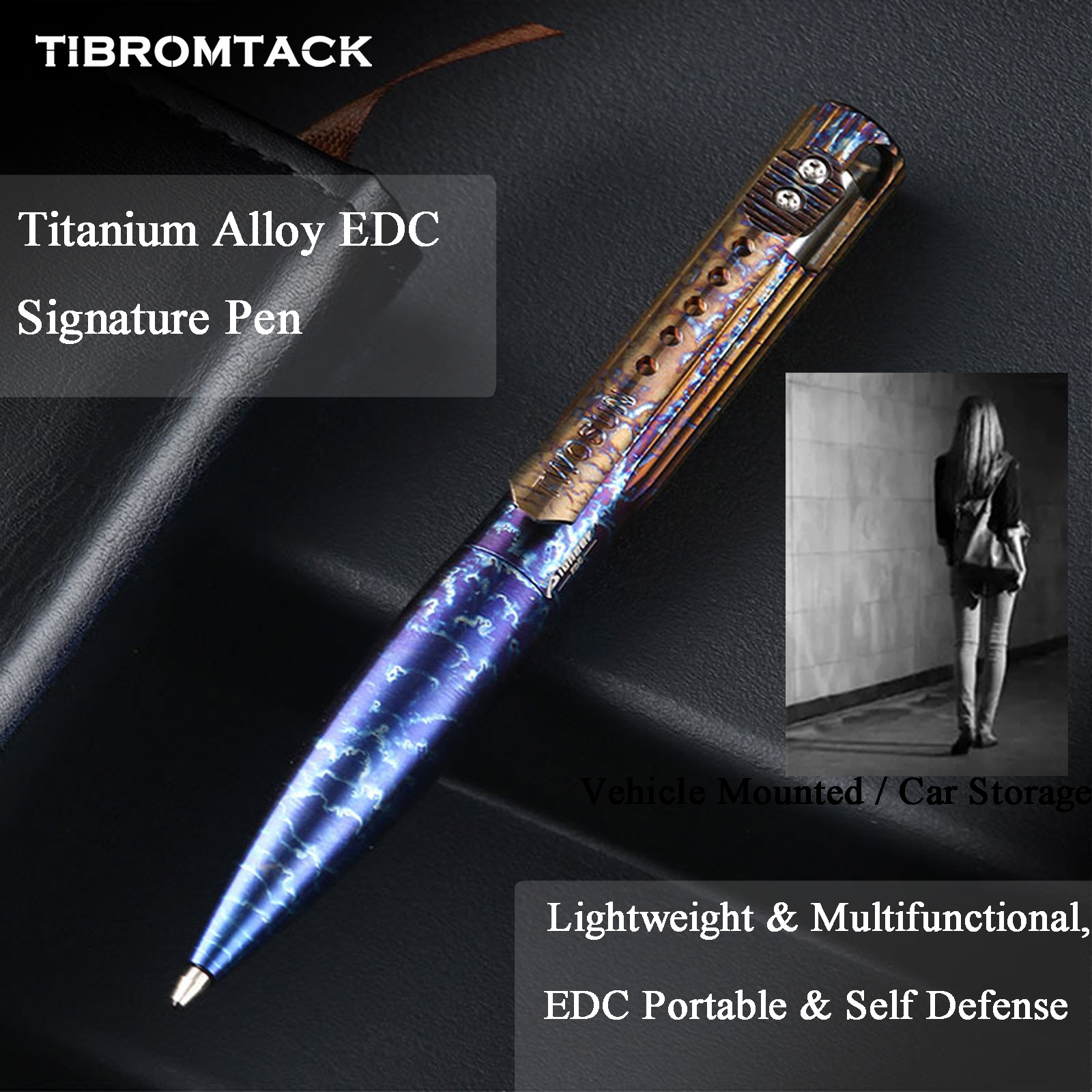 TIBROMTACK Pure Titanium Bolt Action Pen - 110mm/4.33in 38g Titanium Tactical Pen | Steel-Strength Business Pen for Writing & Self Defense, BPA Free