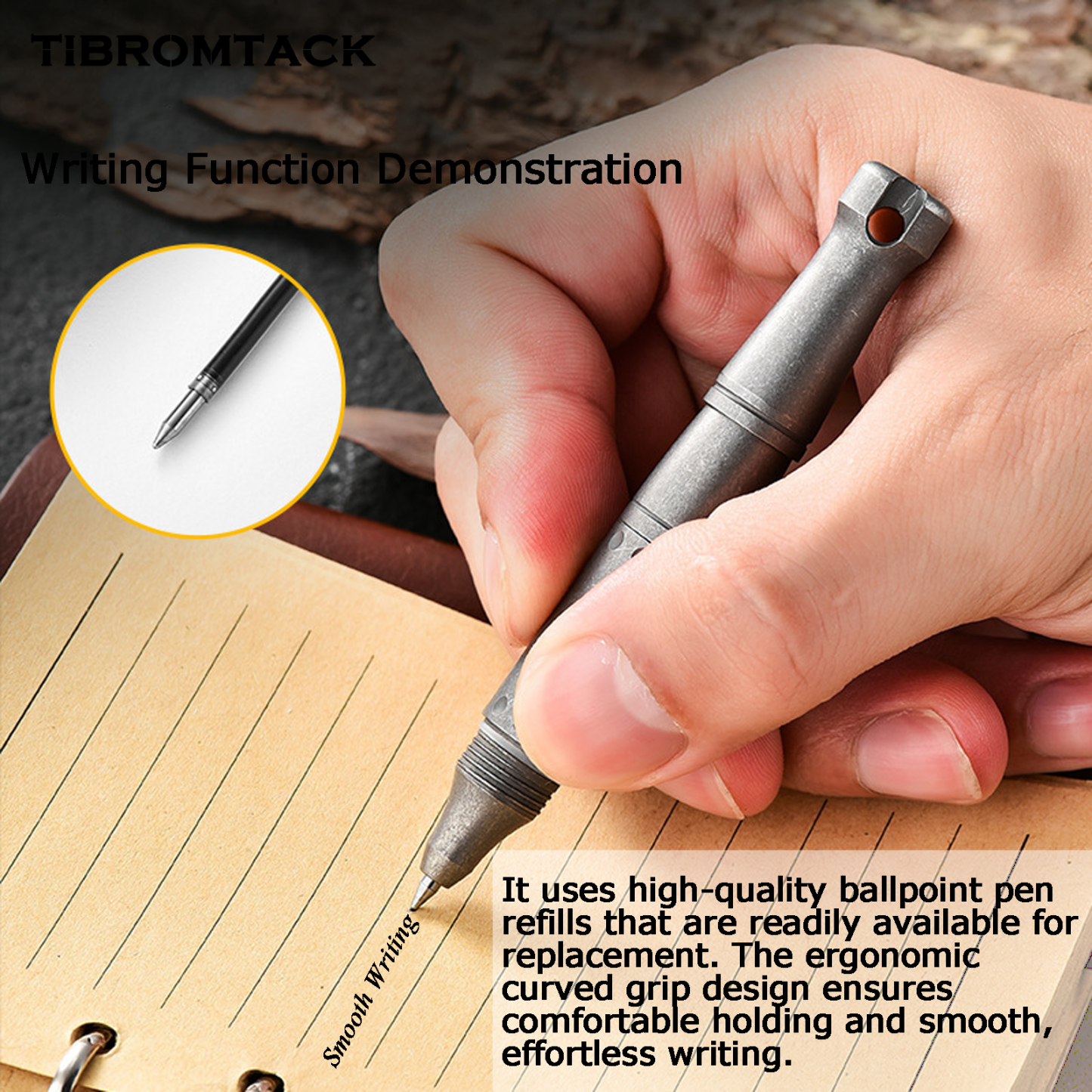 TIBROMTACK Pure Titanium Bolt Action Pen - 95mm/3.74in 27g Titanium Pen | Steel-Strength Pen for Signing & Calligraphy Practice, BPA Free