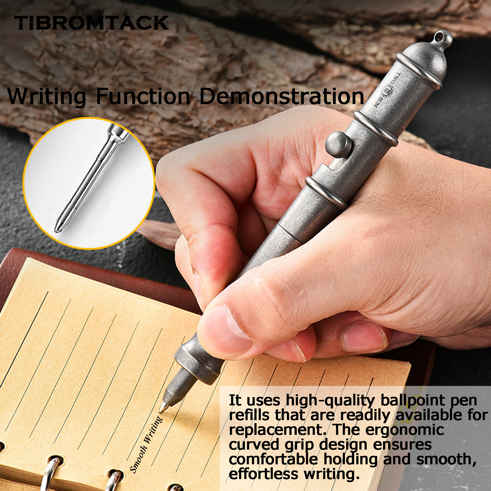 TIBROMTACK Pure Titanium Bolt Action Pen - 132mm/5.2in 58g Titanium Tool | Steel-Strength for Signing, Calligraphy & Self Defense, BPA Free