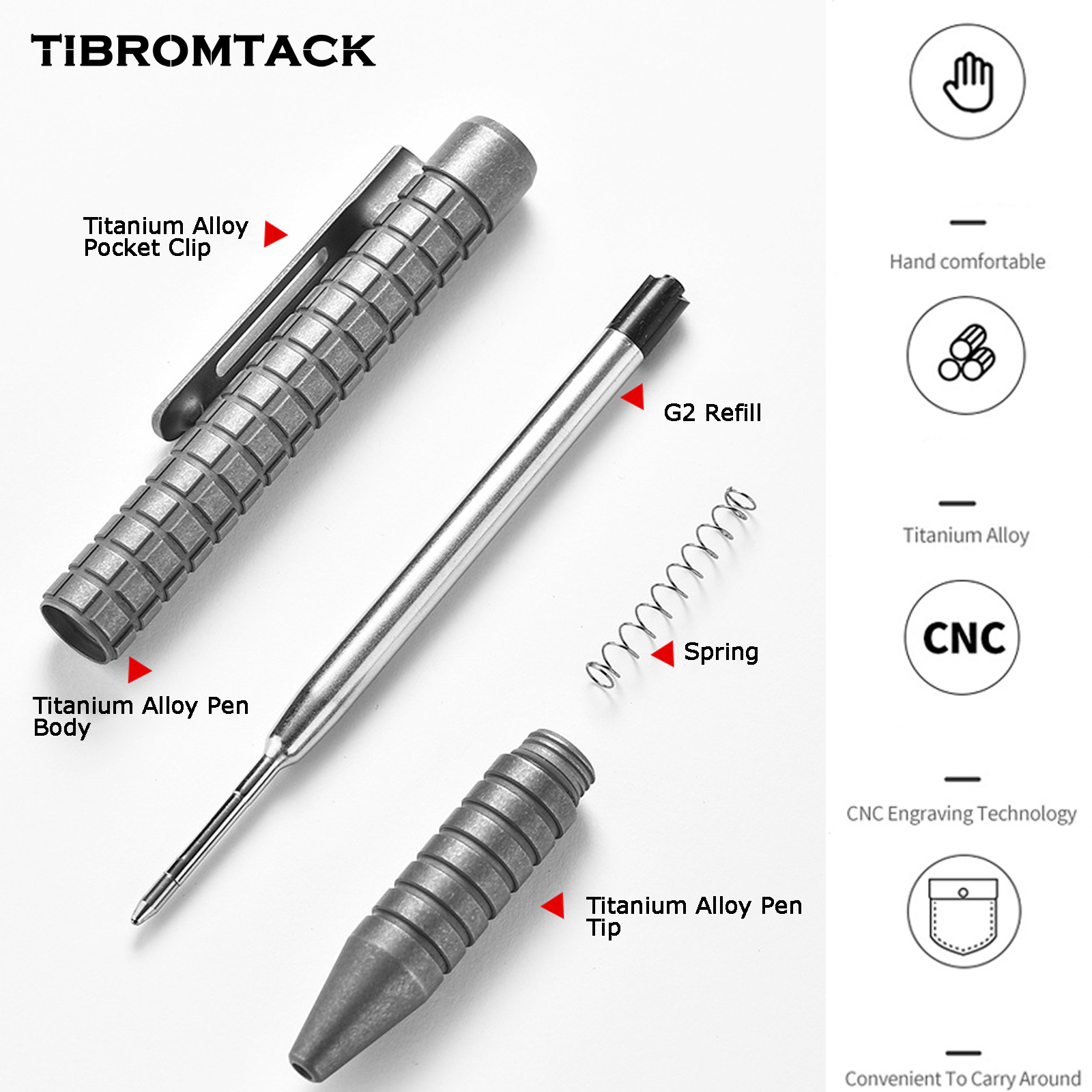 TIBROMTACK Titanium Bolt Action Pen - 120mm/4.72in 32.2g | Steel-Strength for Business Signing & Calligraphy, BPA Free