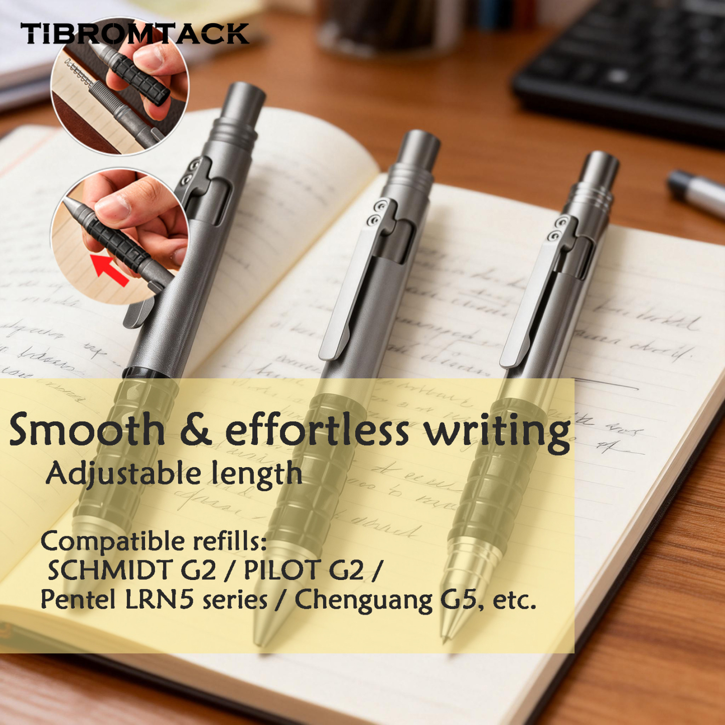 TIBROMTACK Titanium Tactical Pen, Bolt Action Pen for Self Defense Weapons, Gr5 Titanium Alloy, Smooth Writing & Multi-Functional, Lightweight 1.27oz/36g, 5.04in×0.39in EDC Pen for Outdoor & Daily Use
