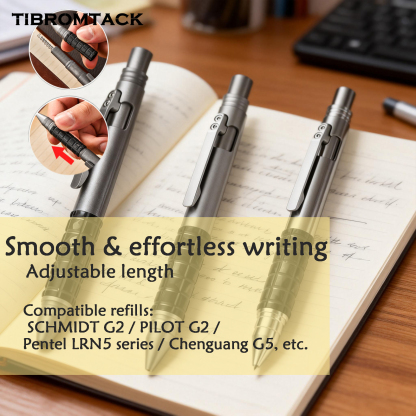 TIBROMTACK Titanium Tactical Pen, Bolt Action Pen for Self Defense Weapons, Gr5 Titanium Alloy, Smooth Writing & Multi-Functional, Lightweight 1.27oz/36g, 5.04in×0.39in EDC Pen for Outdoor & Daily Use