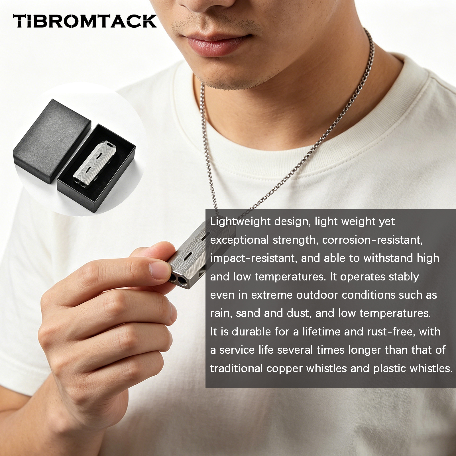 TIBROMTACK Gr5 Titanium Dual Tube Whistle, Loud Emergency Survival Whistle, Lightweight Safe Whistle for Adults Emergency, Dog Training, Hiking & Camping