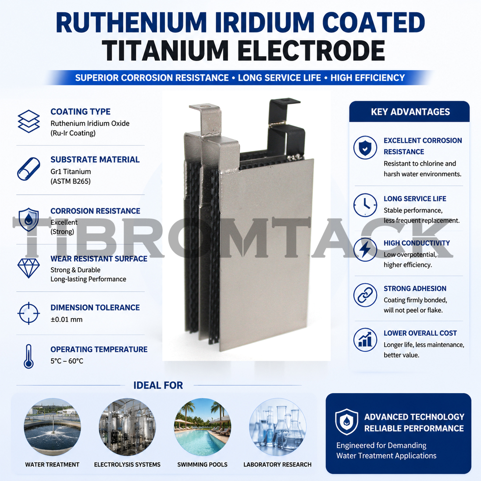 TIBROMTACK Ruthenium Iridium Coated Titanium Electrode