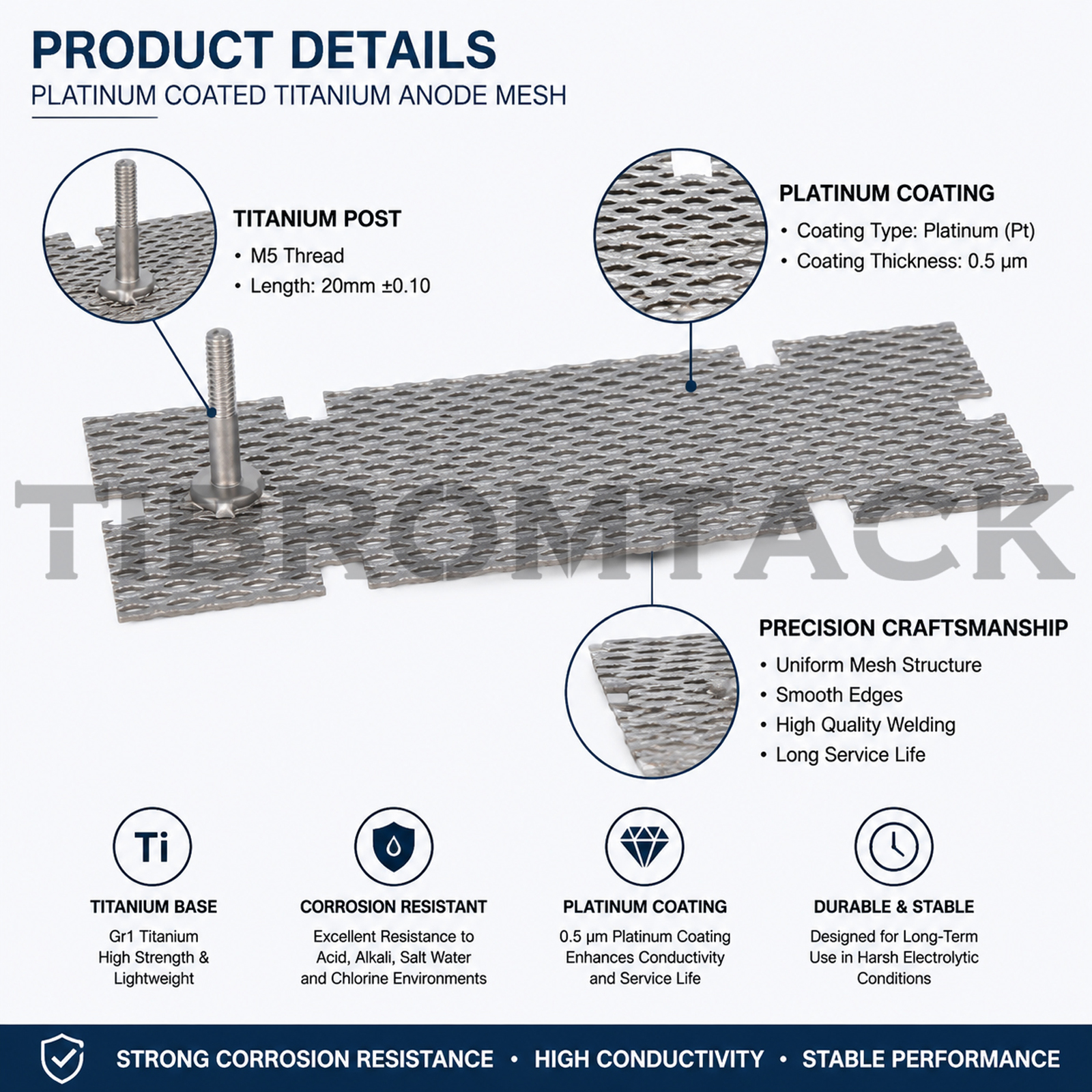 Platinum Coated Titanium Anode Mesh 120×40mm for Water Treatment
