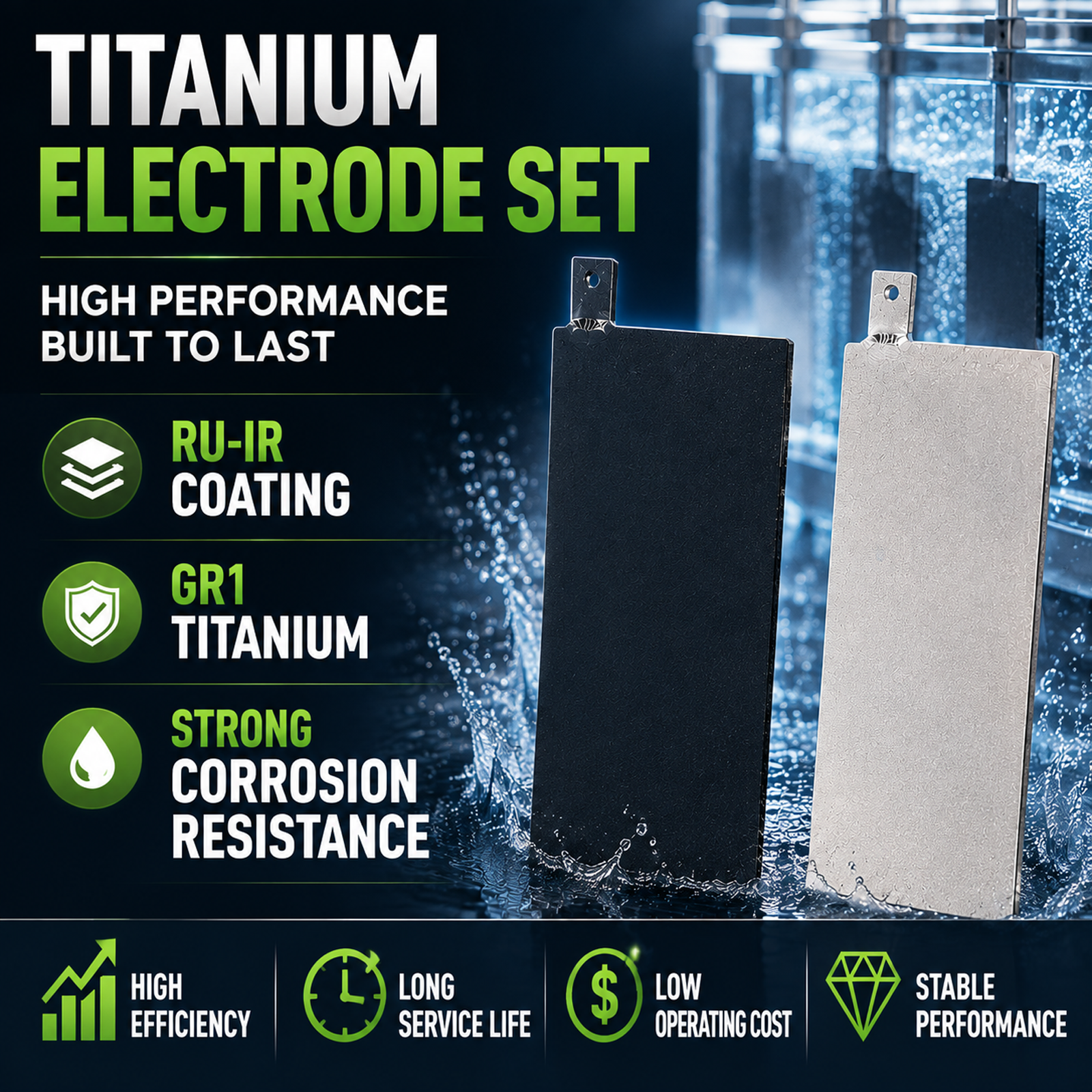 Titanium Electrode Set with Terminal 150x50x1mm