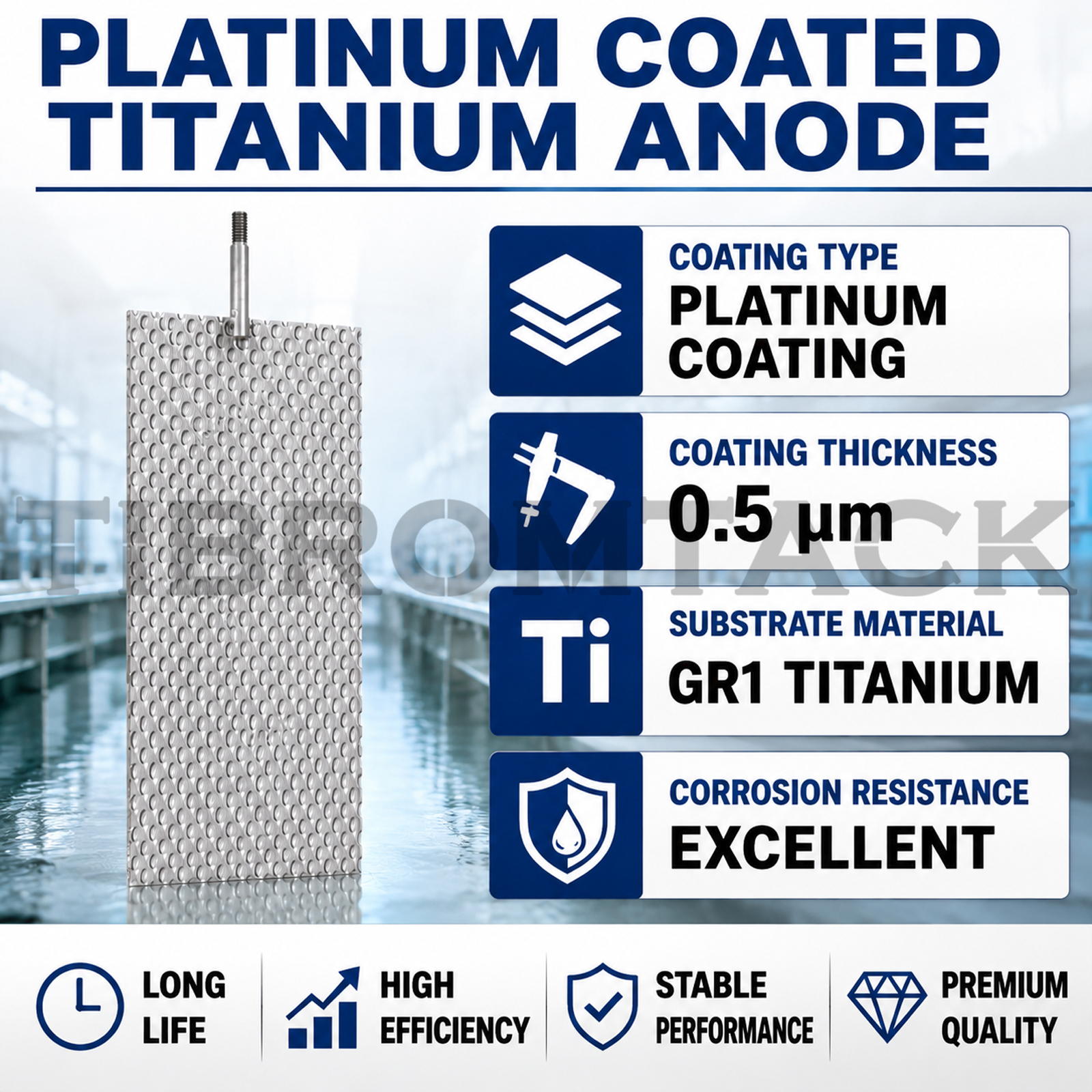 TIBROMTACK Platinum Coated Titanium Anode Mesh 120×40×1mm