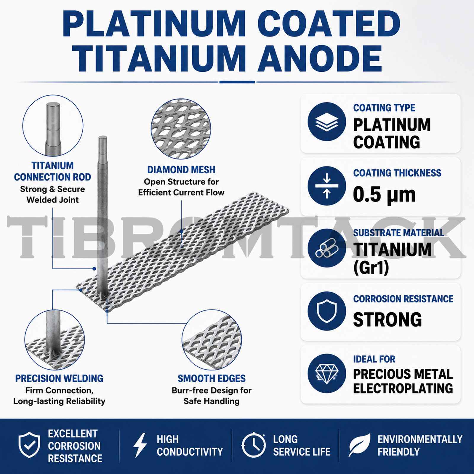 TIBROMTACK Platinum Coated Titanium Anode Mesh