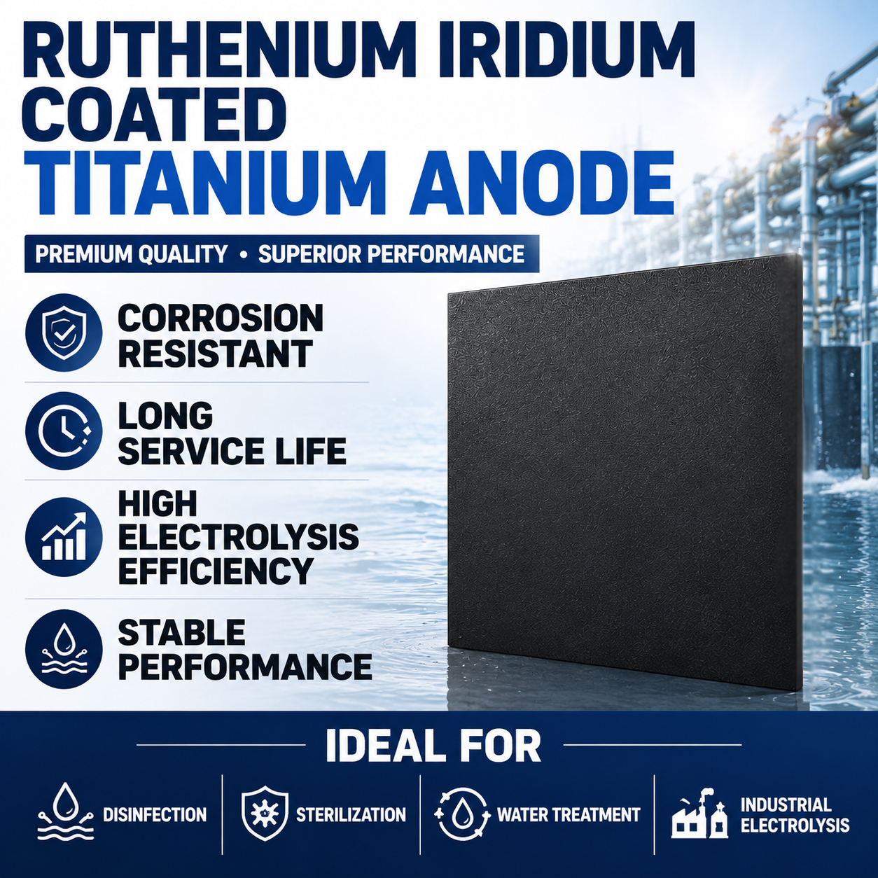 TIBROMTACK Ru-Ir Coated Titanium Anode Plate 120×165×1.5mm