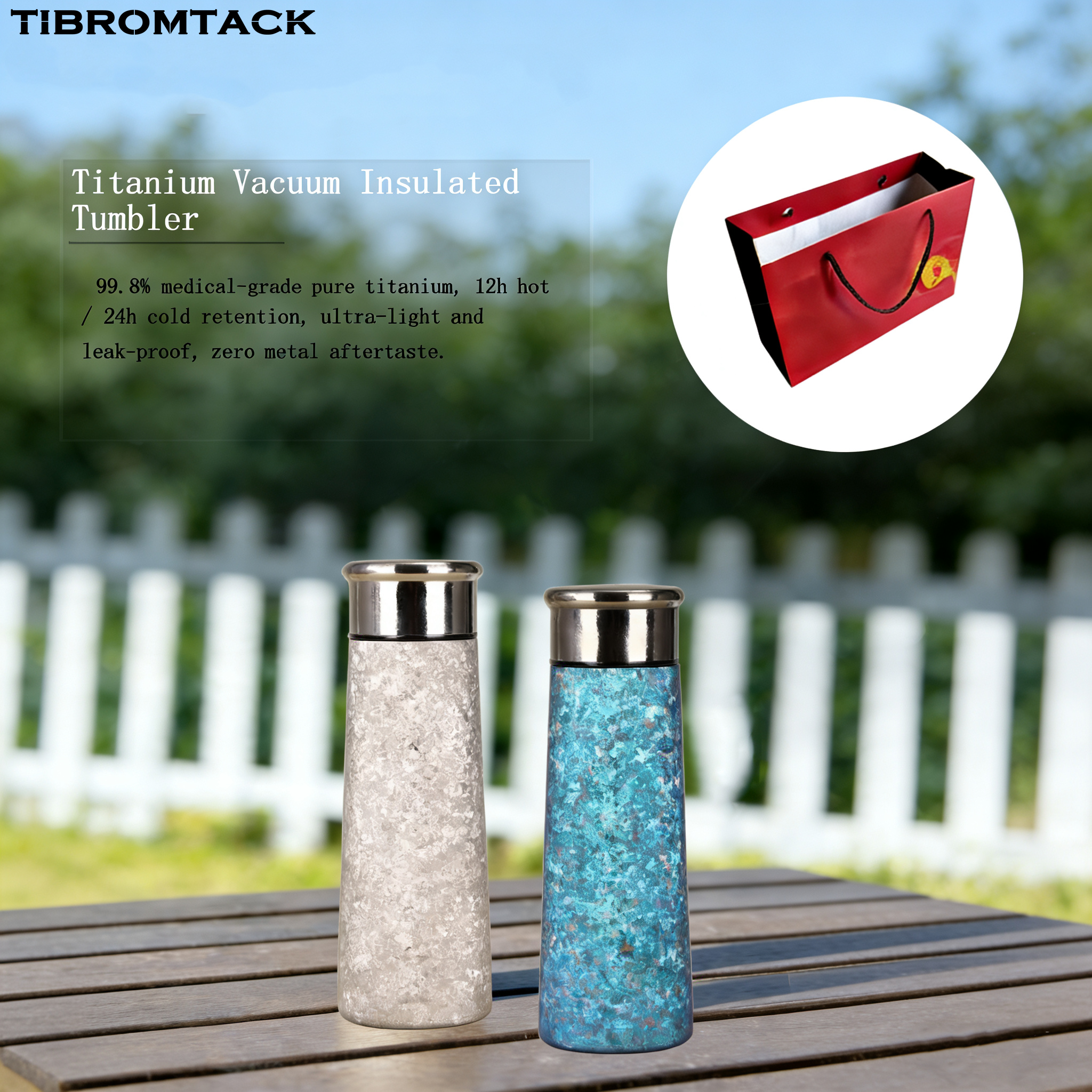 TIBROMTACK Pure Titanium Health-preserving Insulated Cup - 178g Lightweight (50% Lighter Than Steel) BPA Free Vacuum Flask, 185mm×65mm, For Hot & Cold Drinks, Travel & Daily Use