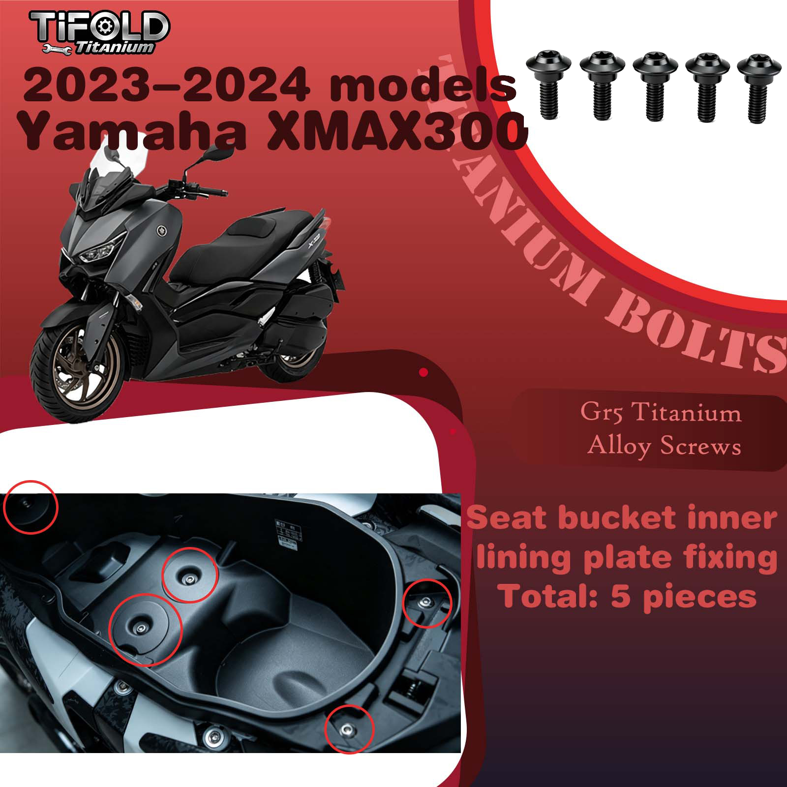 Titanium Alloy Screws for Modification, Fit for YAMAHA XMAX 300 23‑24 Mdels Motorcycle