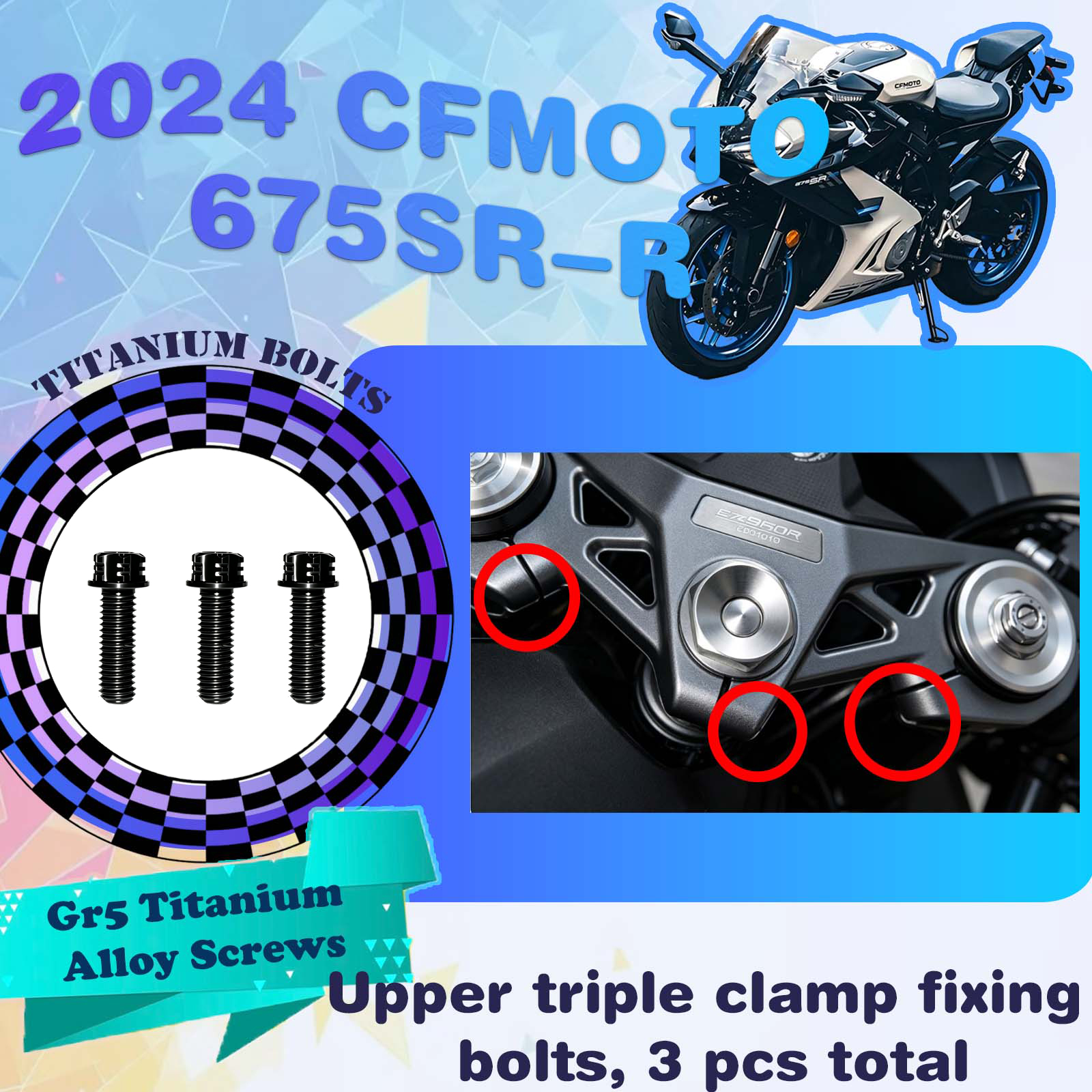 TIFOLD Full‑Vehicle Titanium Alloy Modification Screws for CFMOTO 675 SR‑R, 2024 Model