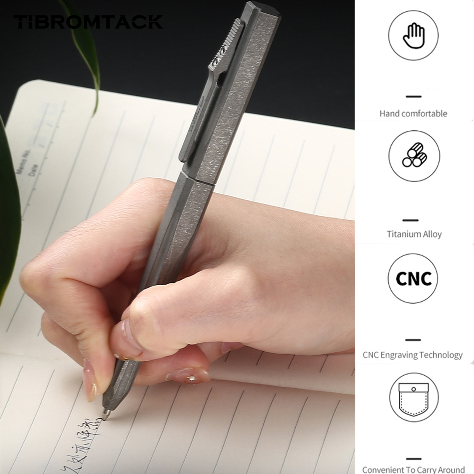 TIBROMTACK Pure Titanium Bolt Action Pen - 135mm/5.31in 35g EDC Fidget Pen | Steel-Strength Titanium Pen for Writing, Calligraphy & Signing, BPA Free