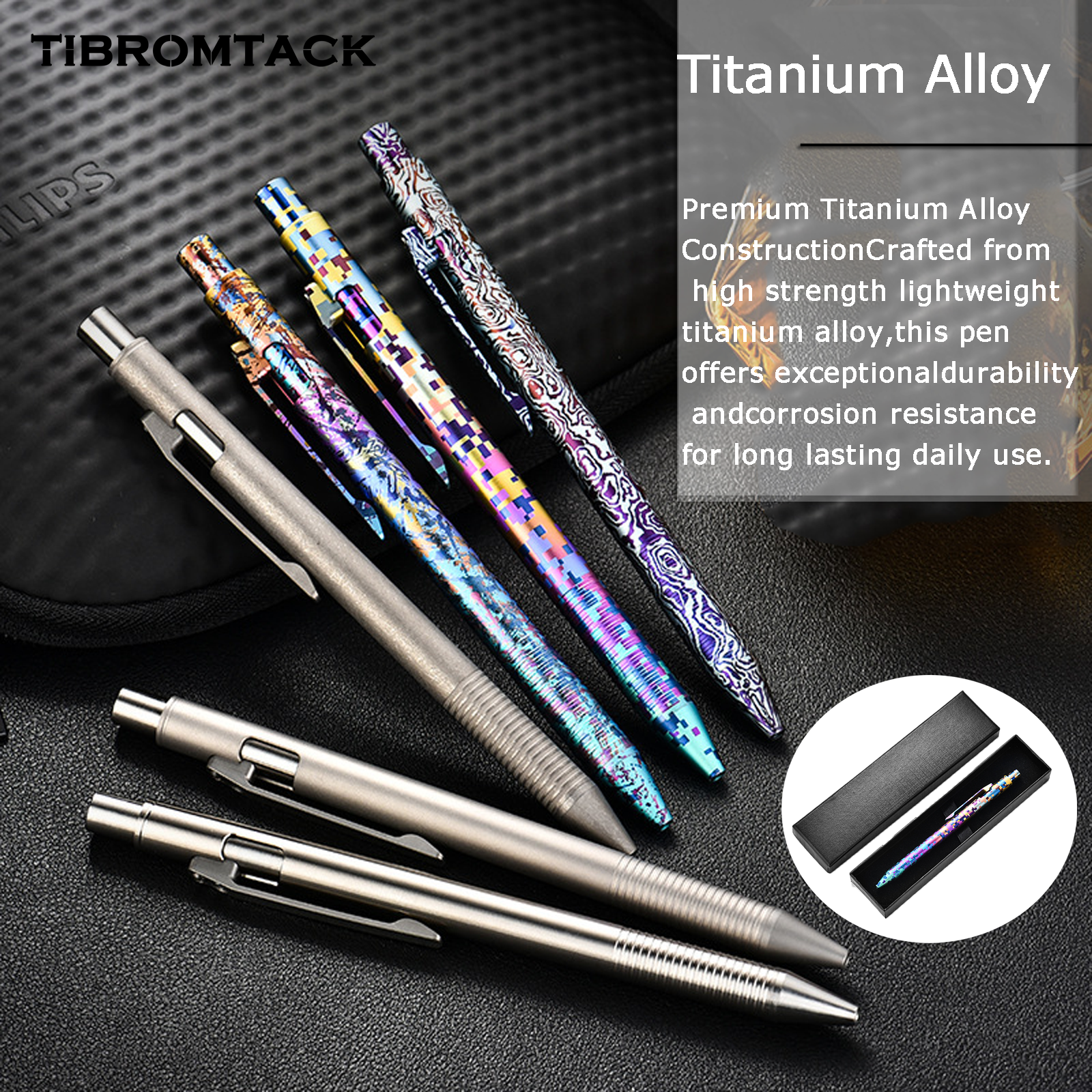 TIBROMTACK Pure Titanium Bolt Action Pen - 14.3cm EDC Fidget Pen | Steel-Strength 23.2g Titanium Pen for Business Signing, Writing & Daily Carry, BPA Free