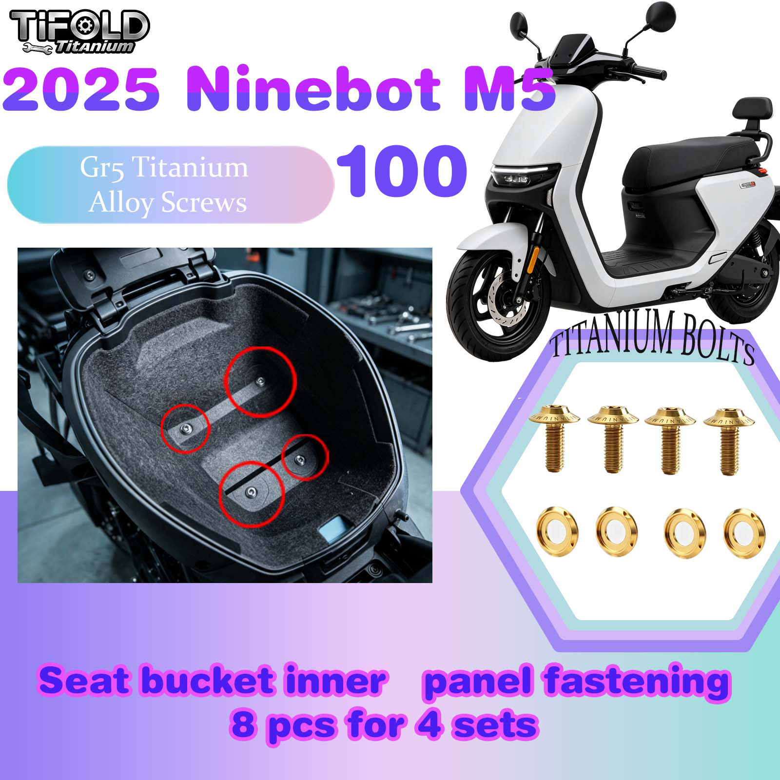 TIFOLD Titanium Alloy Modification Screws for Segway Ninebot M5 100 2025 Model Electric Motorcycle