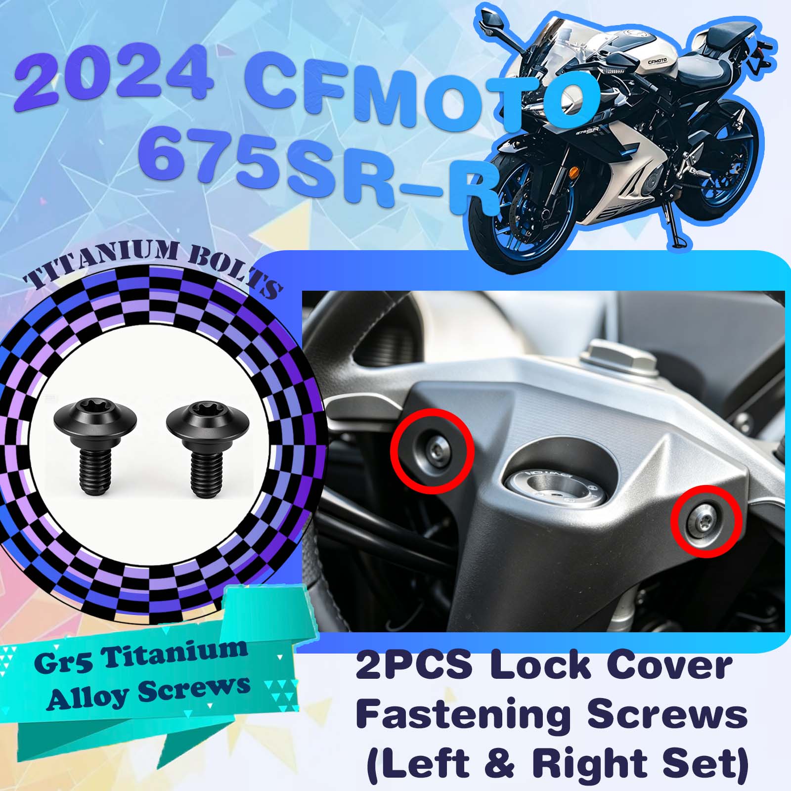 TIFOLD Full‑Vehicle Titanium Alloy Modification Screws for CFMOTO 675 SR‑R, 2024 Model