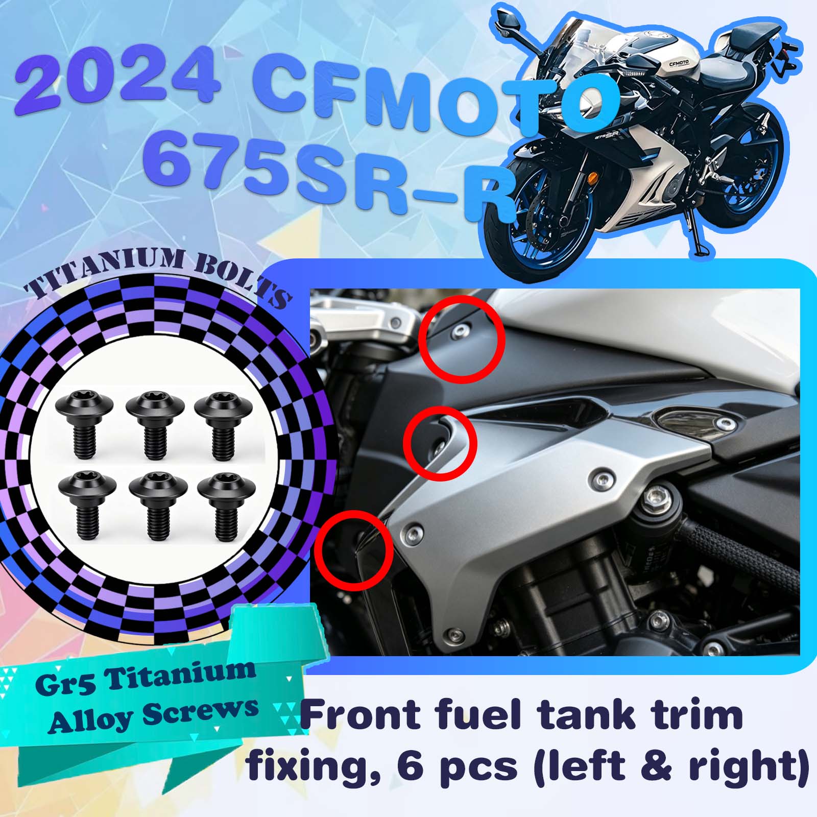 TIFOLD Full‑Vehicle Titanium Alloy Modification Screws for CFMOTO 675 SR‑R, 2024 Model