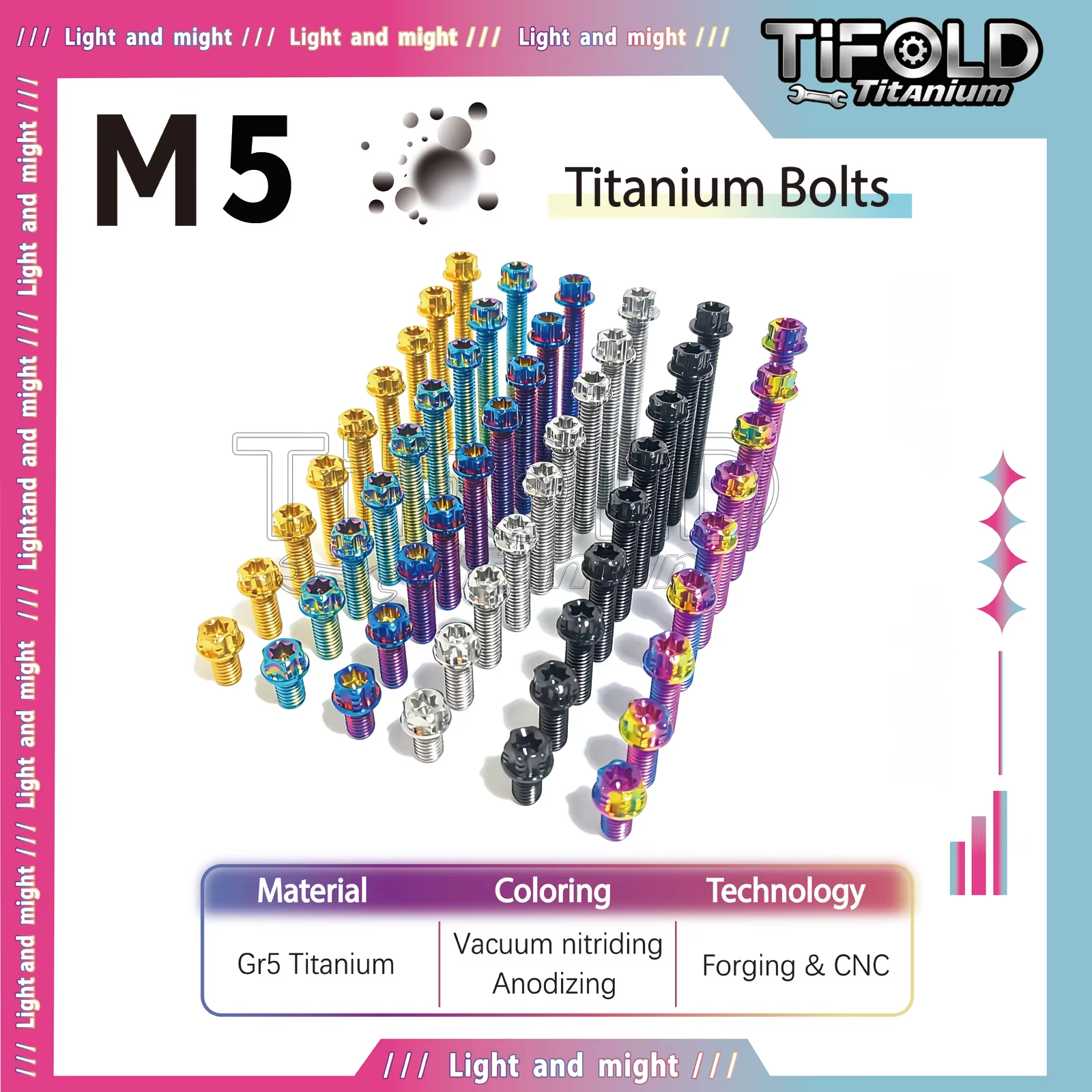 TIFOLD  M5 Titanium Bolts  1Piece, Gr5 Titanium Alloy Torx Bolts M5 x 10-50mm, Compatible with T25 Torx Bit/7mm Socket