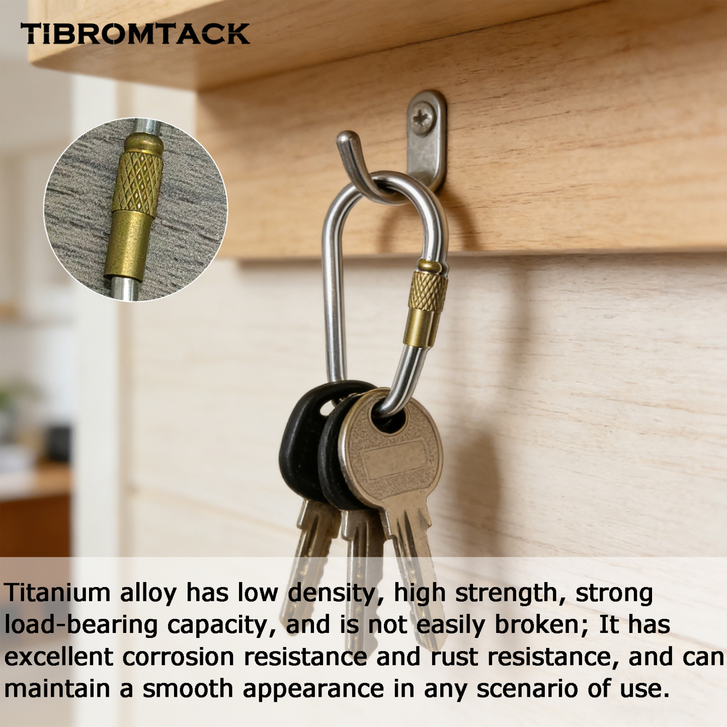 TIBROMTACK Titanium Carabiner, Mini Carabiner Small Locking Carabiner, 1.77 Inch Lightweight Keychain for Keys, Backpack Charm, Outdoor Camping Hiking, 6.3g Ultra-Light Titanium Key Clip