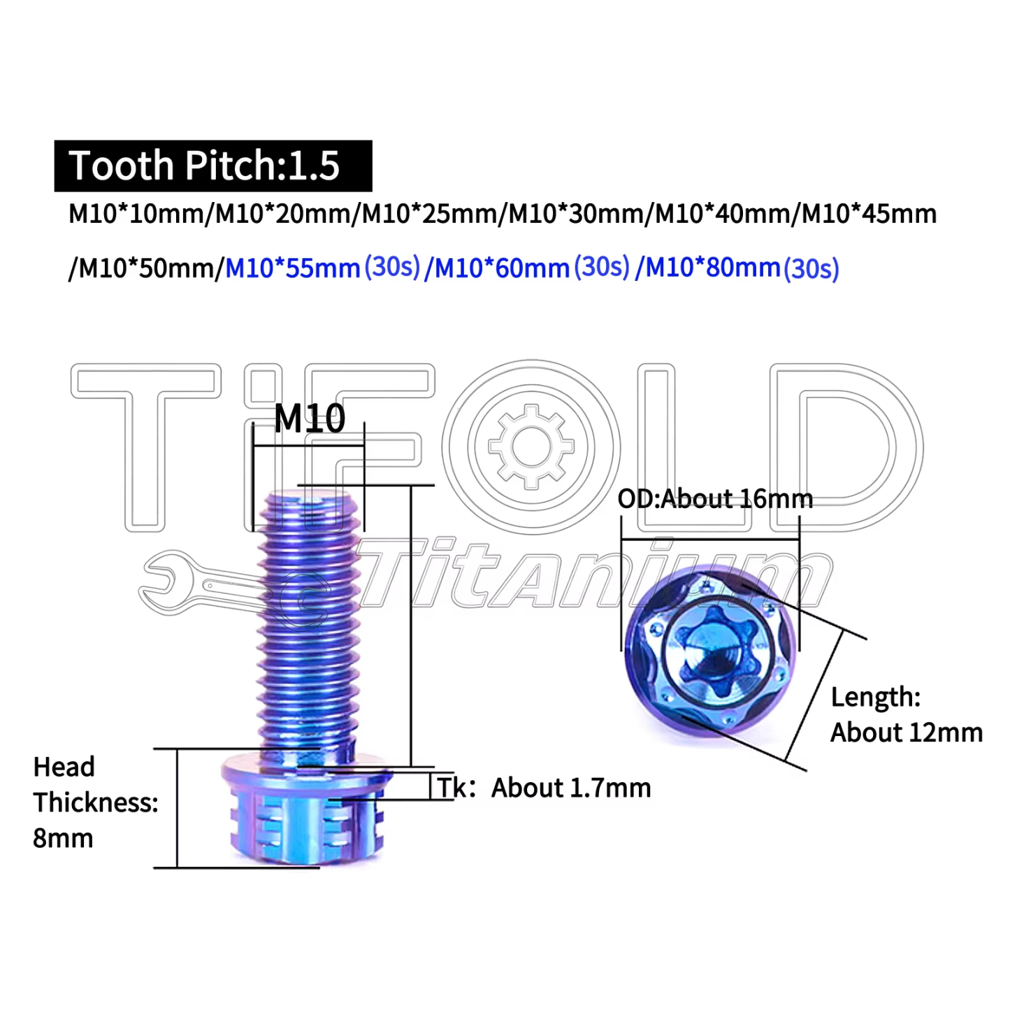 TIFOLD 4 pieces M10 1.25P titanium alloy screw flange inner and outer plum blossom screw engine pump fork screw
