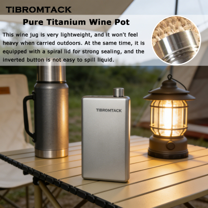 TIBROMTACK Titanium Flask, Hip Flask for Men, Lightweight Wine Flask for Outdoor, Travel & Daily Use, with Funnel