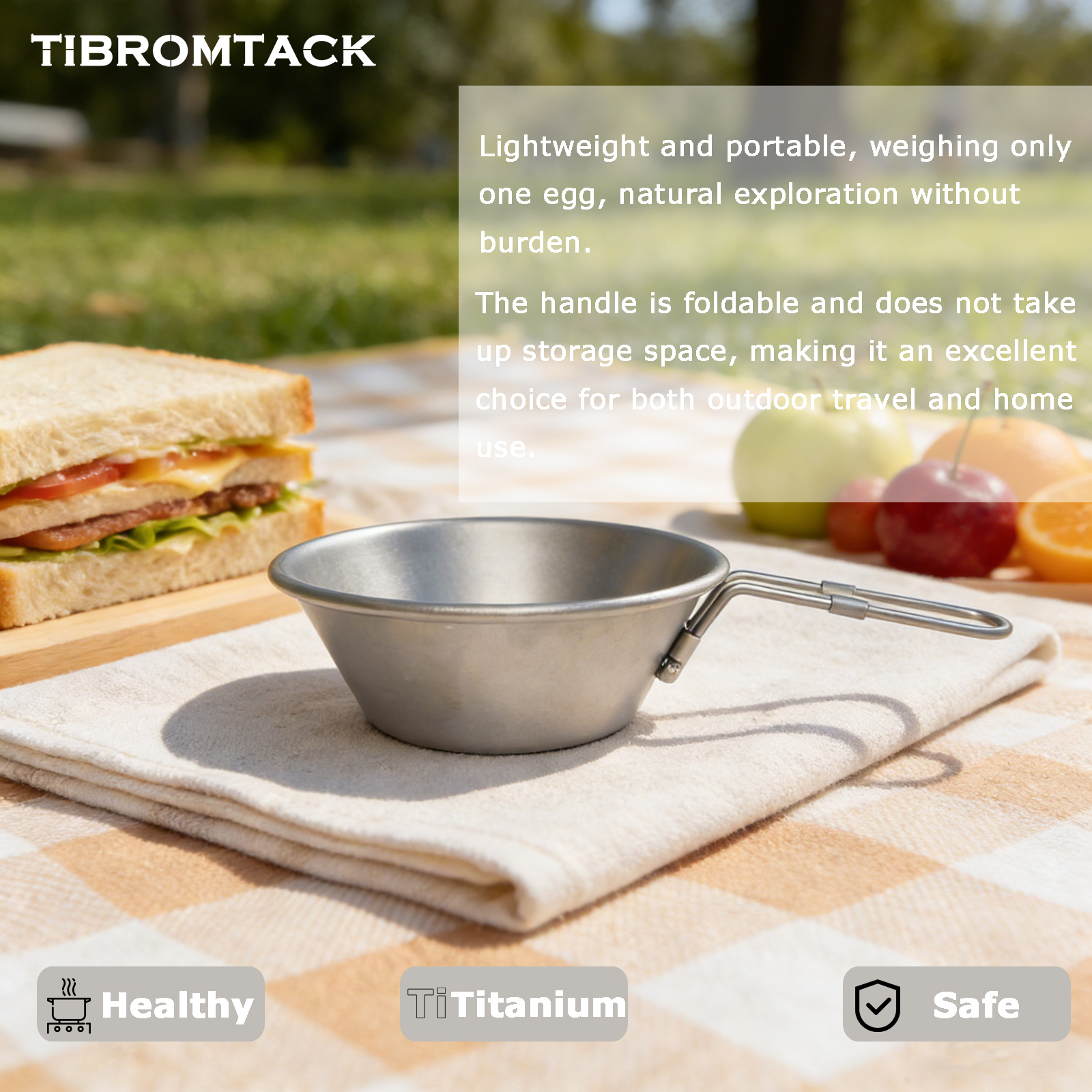 TIBROMTACK Titanium Sierra Cup, 10.56fl oz (300ml) Lightweight Titanium Bowl, 45g Foldable Handle Titanium Mug for Camping, Hiking, Outdoor & Daily Use