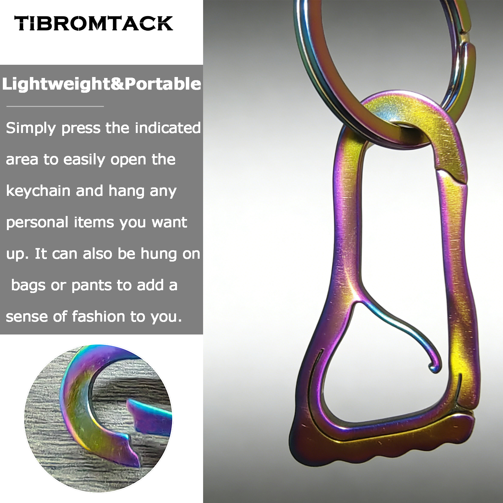 TIBROMTACK Titanium Carabiner Key Ring, Lightweight Key Ring Carabiner, Multi-Functional Carabiner for Keys with Quick Release, Durable Keychain for Backpack Pants Loop Decoration