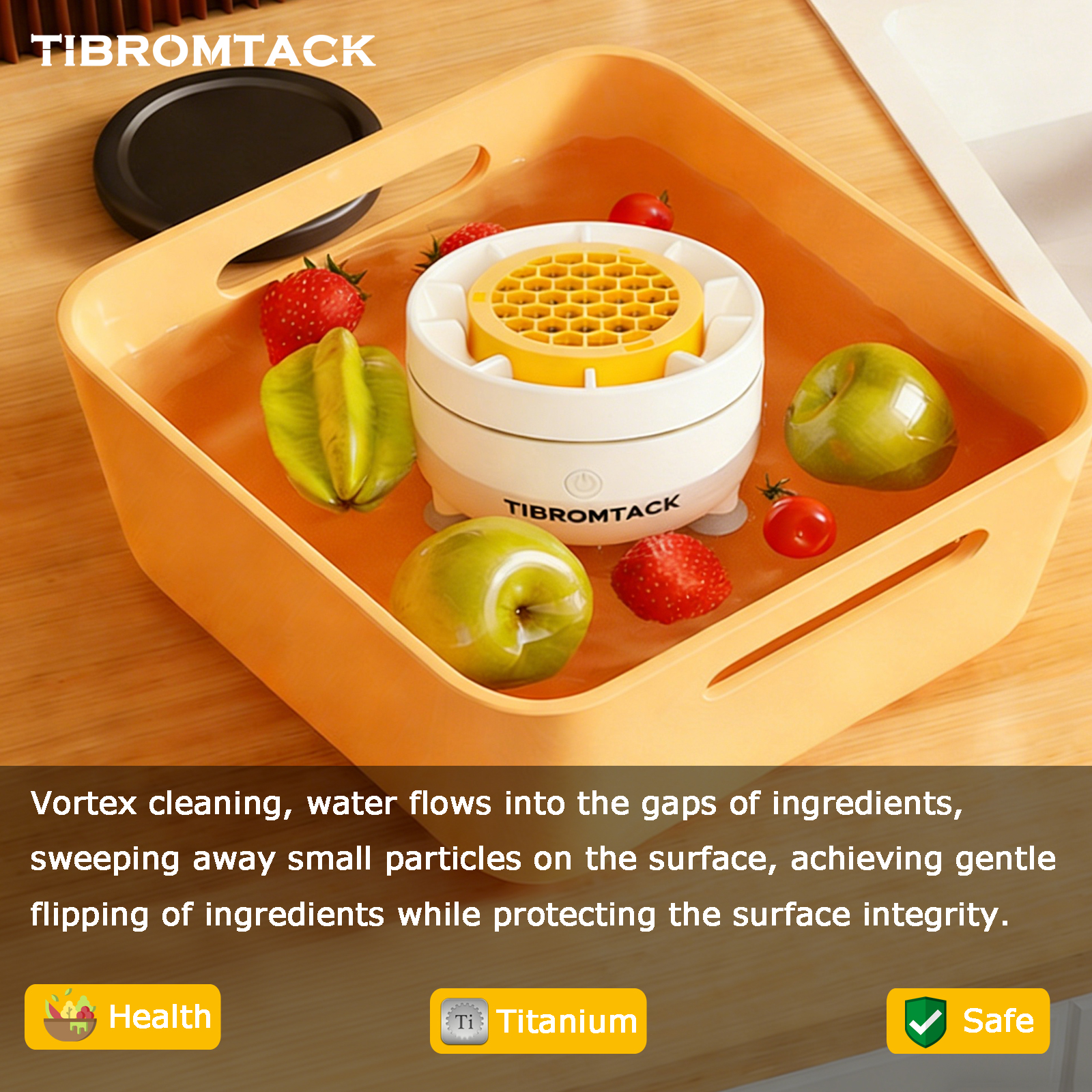 TIBROMTACK Fruit Vegetable Cleaner Device, Titanium Electrode Plate Food Purifier for Fruits, Vegetables, Meat & Seafood, Easy Clean Design, Compact Size (4.4in Diameter)