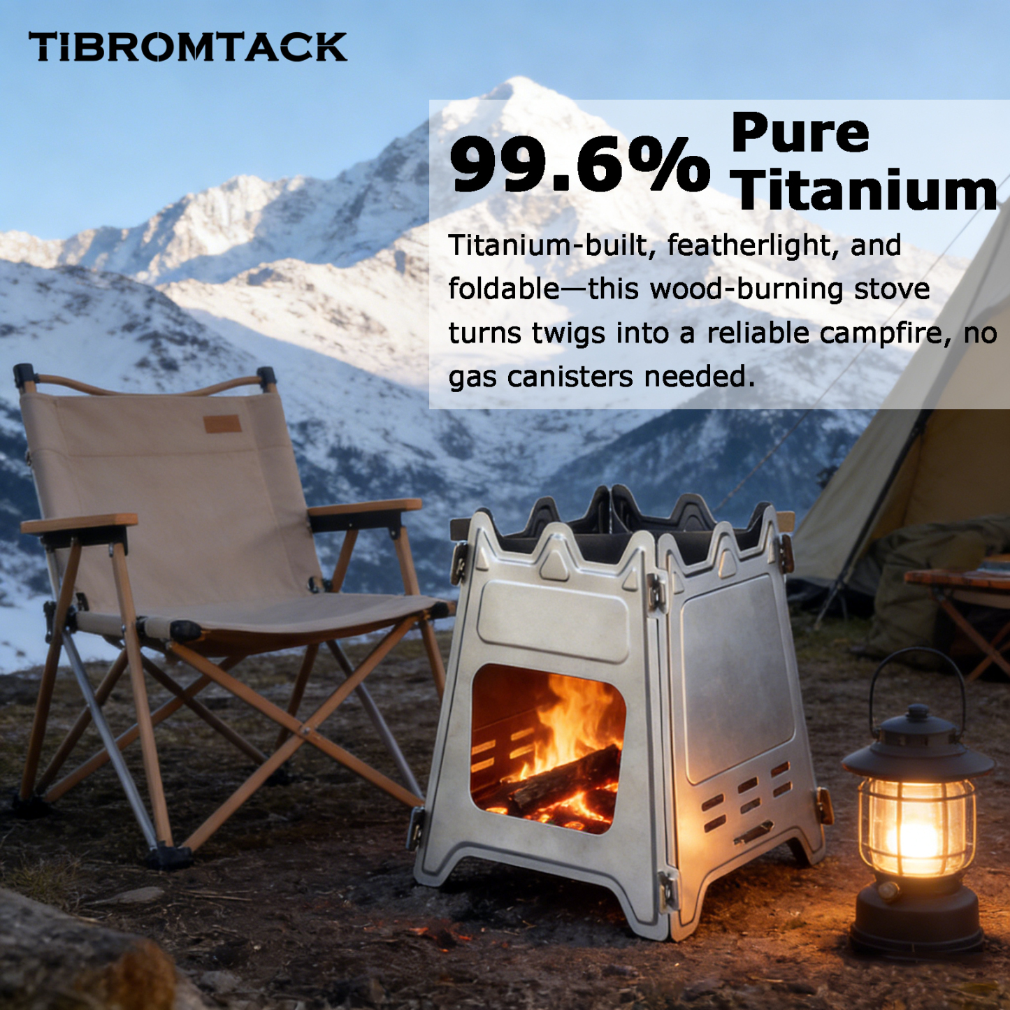 TIBROMTACK Titanium Camping Stove, Portable Collapsible Wood Burning Stove, Lightweight 8.68oz for Outdoor Camping Picnic, Compact Firebox Stove for Cooking Heating, Fits Outdoor Adventures