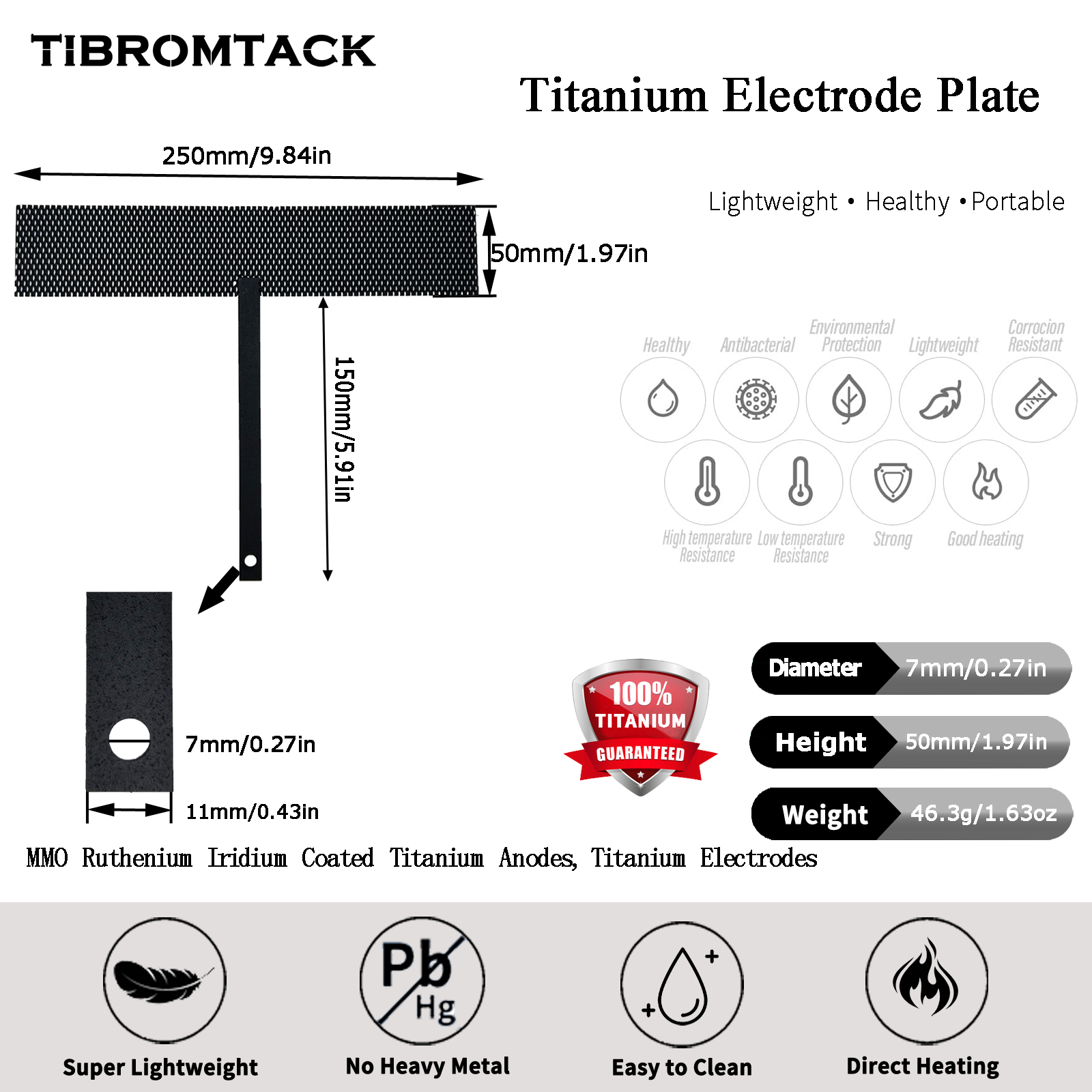 TIBROMTACK Ru-Ir Coated Titanium Anode Mesh T-Type Titanium Electrode Mesh for Water Treatment, Electrolysis & Industrial Use