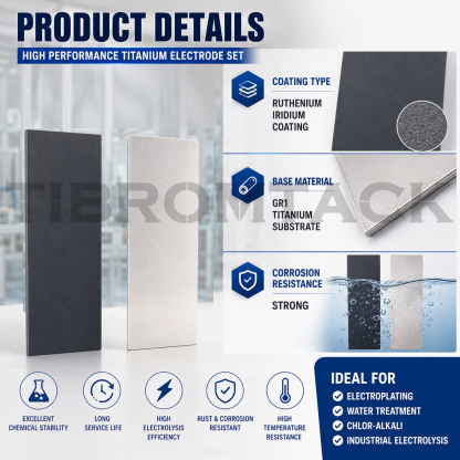 TIBROMTACK Ru-Ir Coated Titanium Anode Plate Assembly 151×63.5×1mm