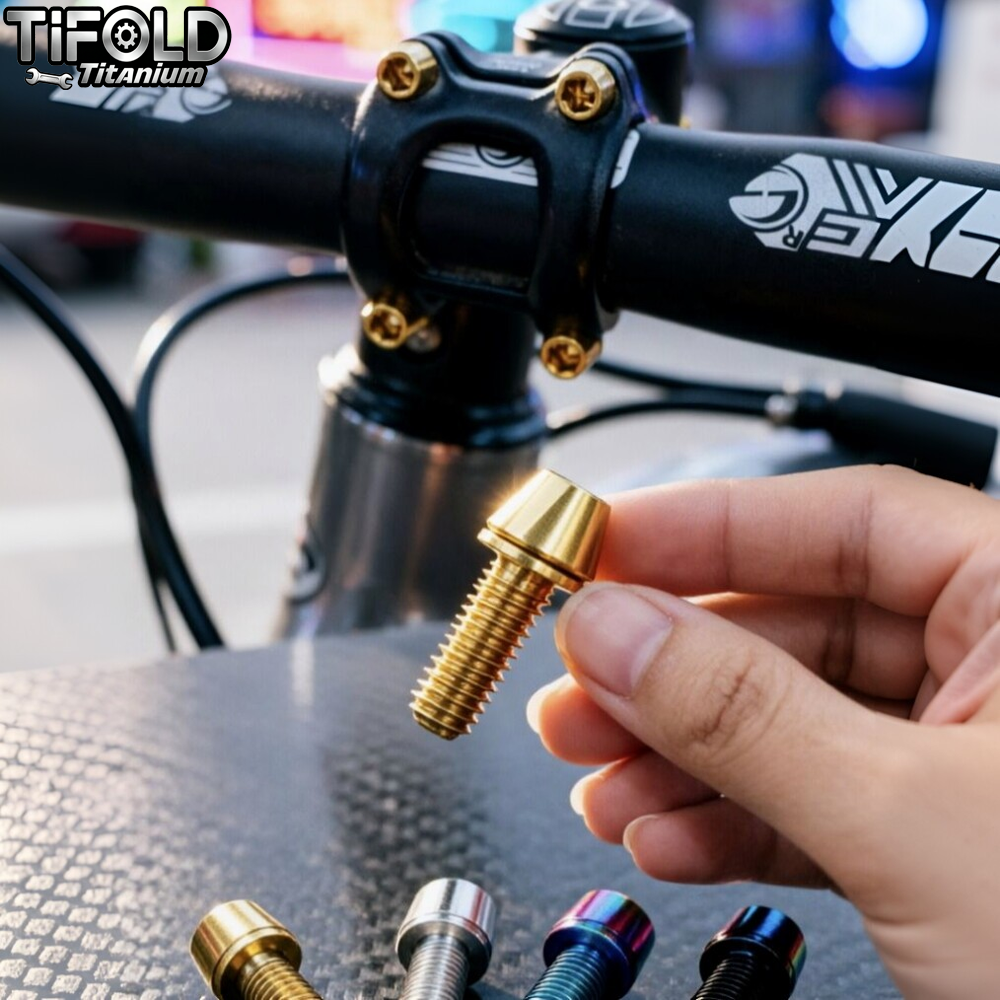 Titanium Alloy Stem Mounting Screws, 6 PCS, Ultralight & High‑Strength, Head Tube Fixing Screws for Road & Mountain Bikes  