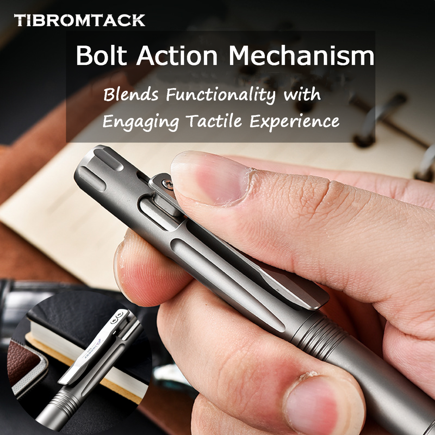 TIBROMTACK Pure Titanium Bolt Action Pen - 127mm/5in 34g Metal Writing Pen | Steel-Strength EDC Fidget Pen for Signing & Calligraphy, BPA Free