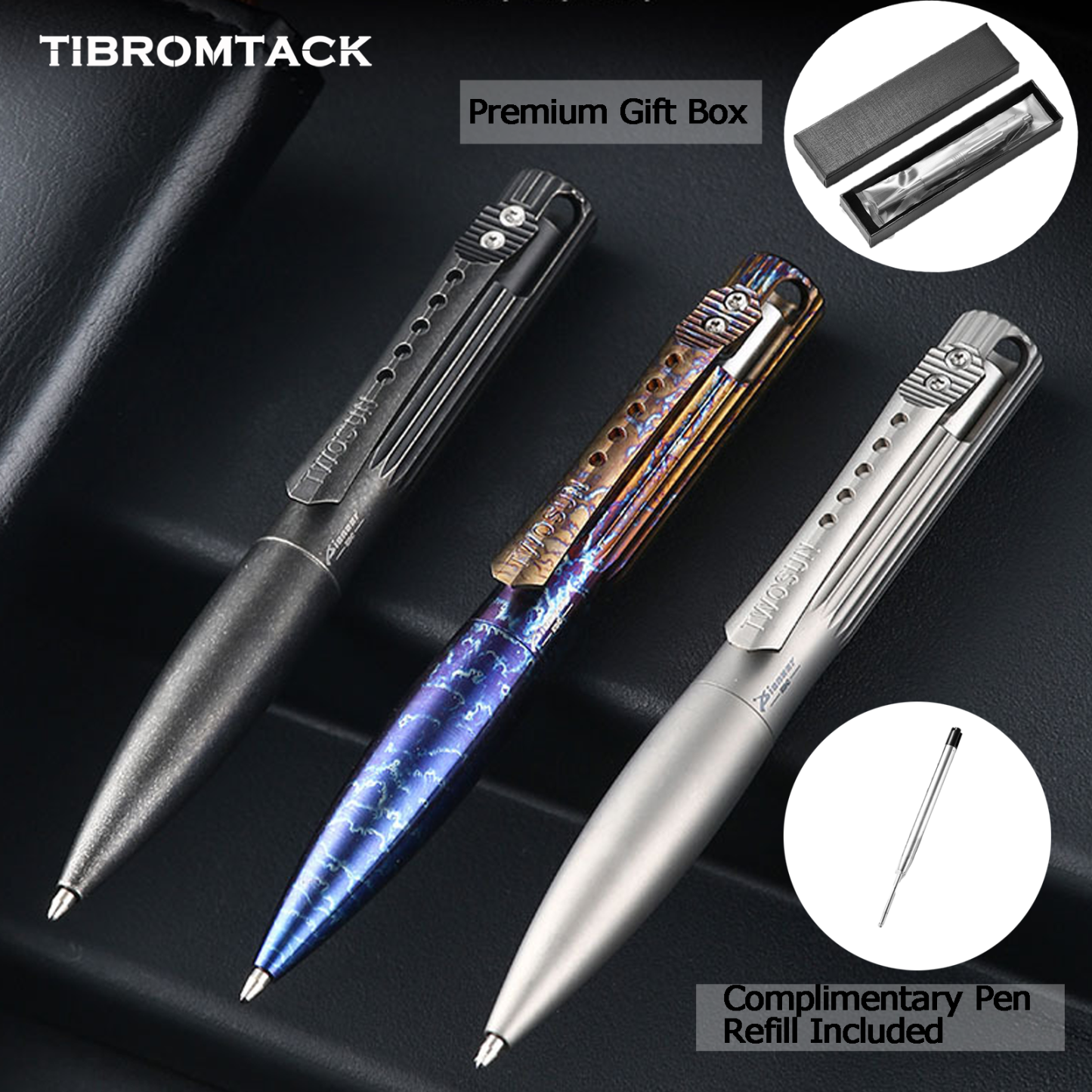 TIBROMTACK Pure Titanium Bolt Action Pen - 110mm/4.33in 38g Titanium Tactical Pen | Steel-Strength Business Pen for Writing & Self Defense, BPA Free