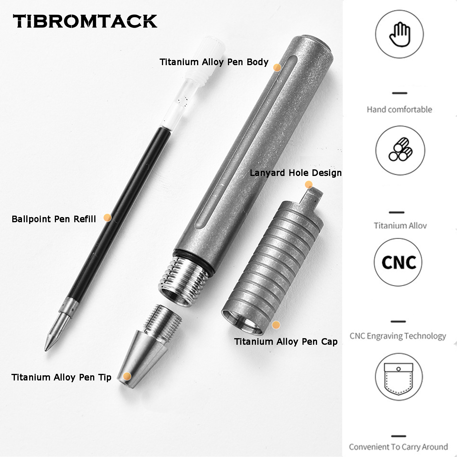 TIBROMTACK Pure Titanium Bolt Action Pen - 80mm/3.15in 14.3g Titanium Pen | Steel-Strength Ultra-Light Pen for Writing, Signing & Calligraphy Practice, BPA Free