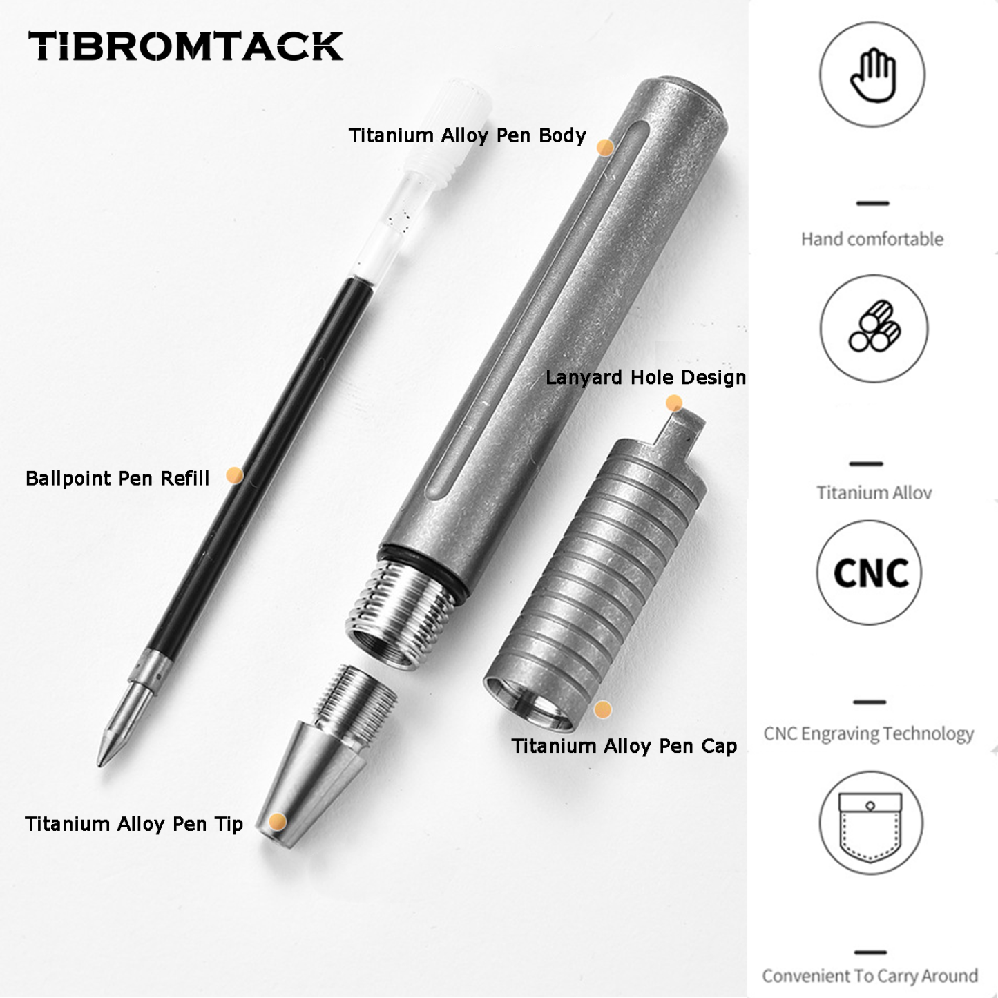 TIBROMTACK Pure Titanium Bolt Action Pen - 80mm/3.15in 14.3g Titanium Pen | Steel-Strength Ultra-Light Pen for Writing, Signing & Calligraphy Practice, BPA Free
