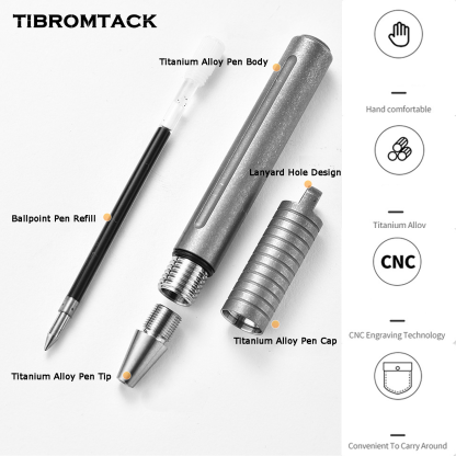 TIBROMTACK Pure Titanium Bolt Action Pen - 80mm/3.15in 14.3g Titanium Pen | Steel-Strength Ultra-Light Pen for Writing, Signing & Calligraphy Practice, BPA Free