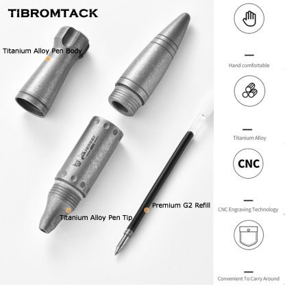 TIBROMTACK Pure Titanium Bolt Action Pen - 95mm/3.74in 27g Titanium Pen | Steel-Strength Pen for Signing & Calligraphy Practice, BPA Free