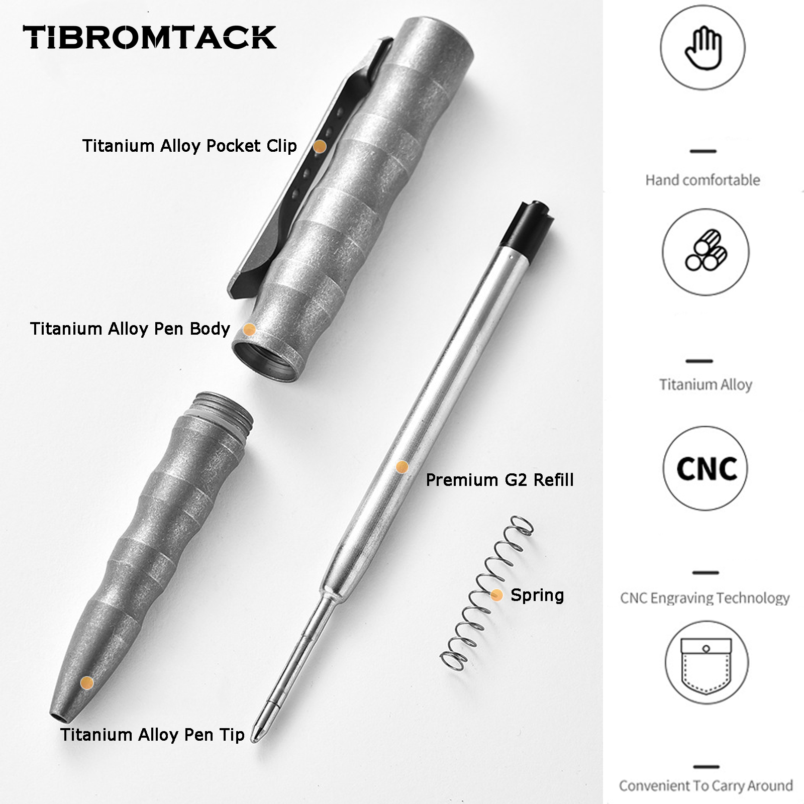 TIBROMTACK Pure Titanium Bolt Action Pen - 113mm/4.45in 30g | Steel-Strength for Business Signing & Calligraphy, BPA Free