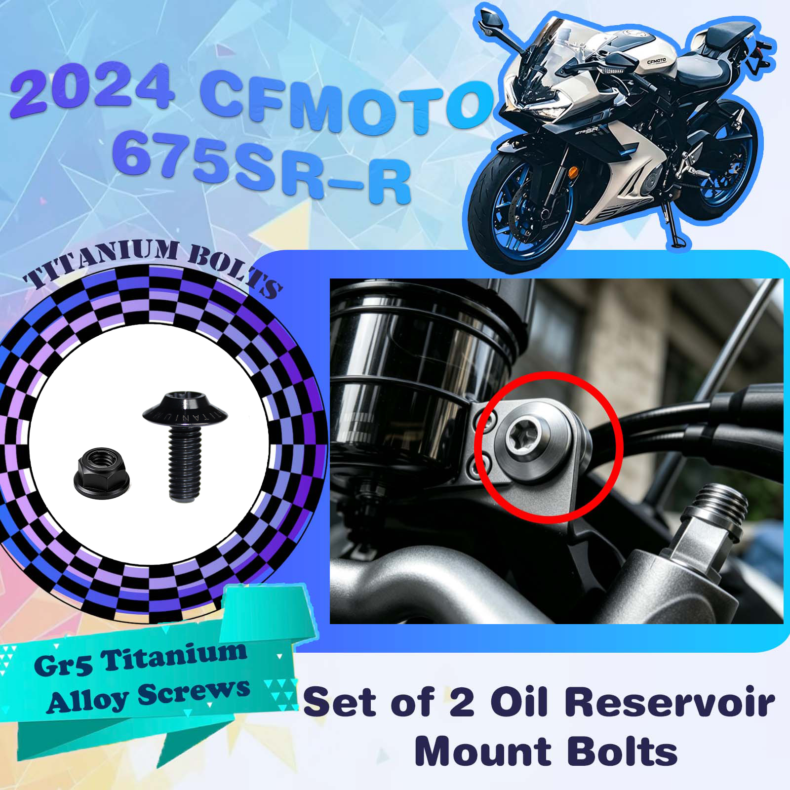 TIFOLD Full‑Vehicle Titanium Alloy Modification Screws for CFMOTO 675 SR‑R, 2024 Model