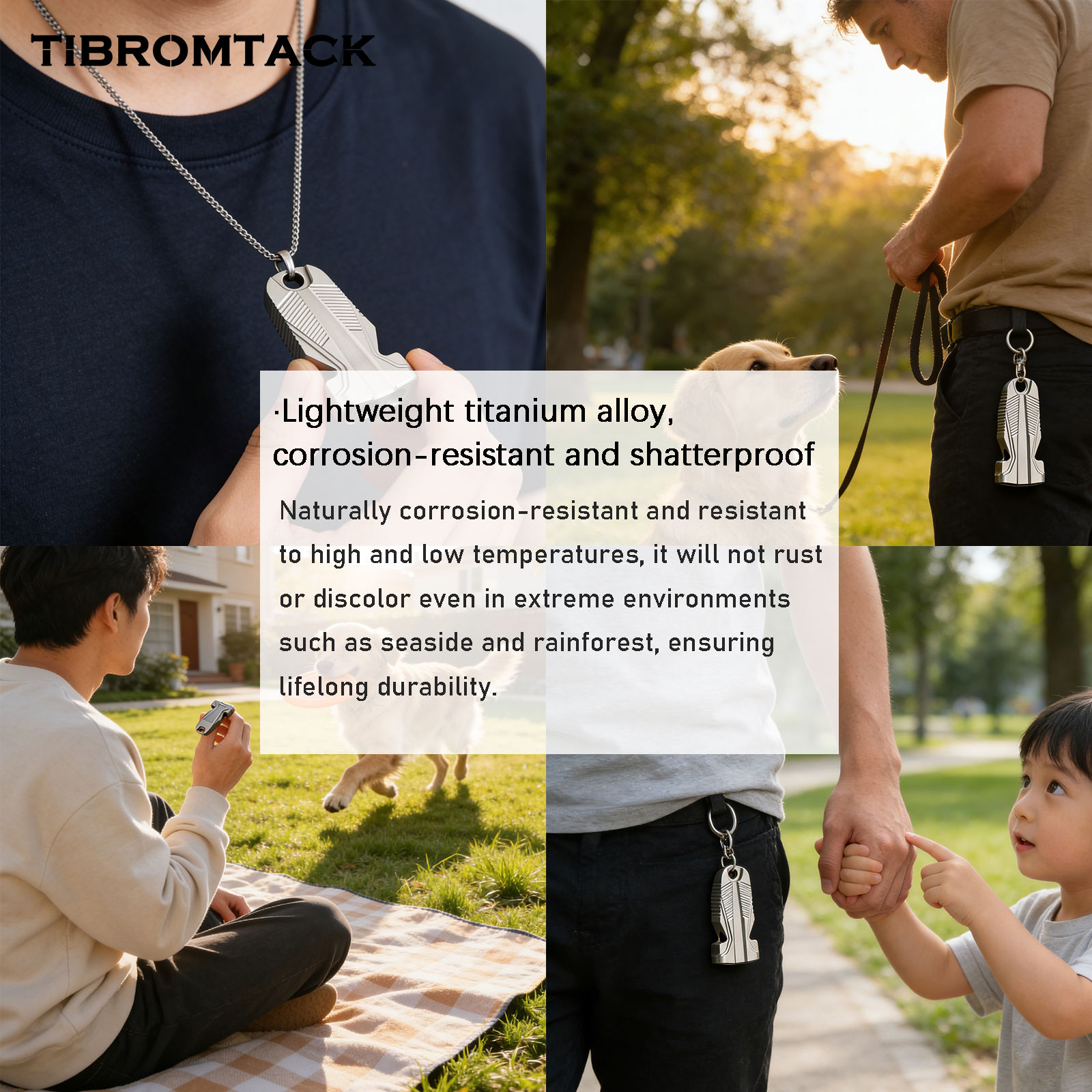 TIBROMTACK Gr5 Titanium Alloy Dual Tube Emergency Survival Whistle, Loud Safety Whistle for Adults, 1.77x0.87in, 0.67oz, BPA Free, Lightweight & High Strength
